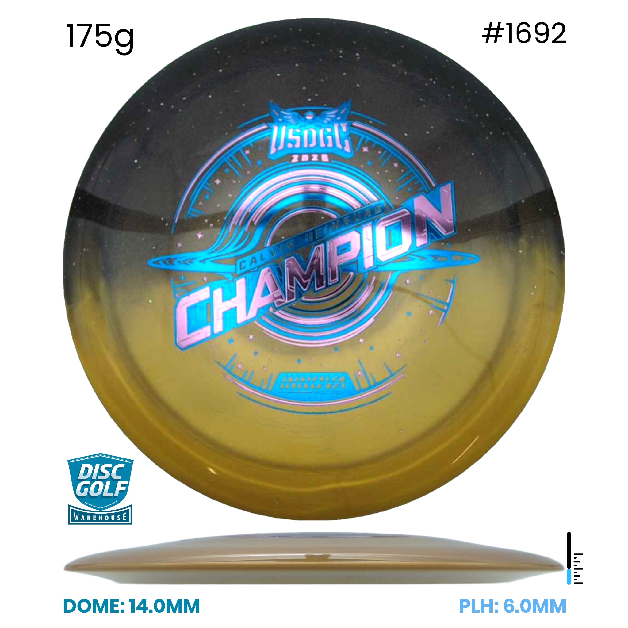 Disc Golf Warehouse Innova Destroyer - Duo Plastic - Calvin Heimburg 2026 USDGC Commemorative Edition Gold & Black/Multicolour 175g