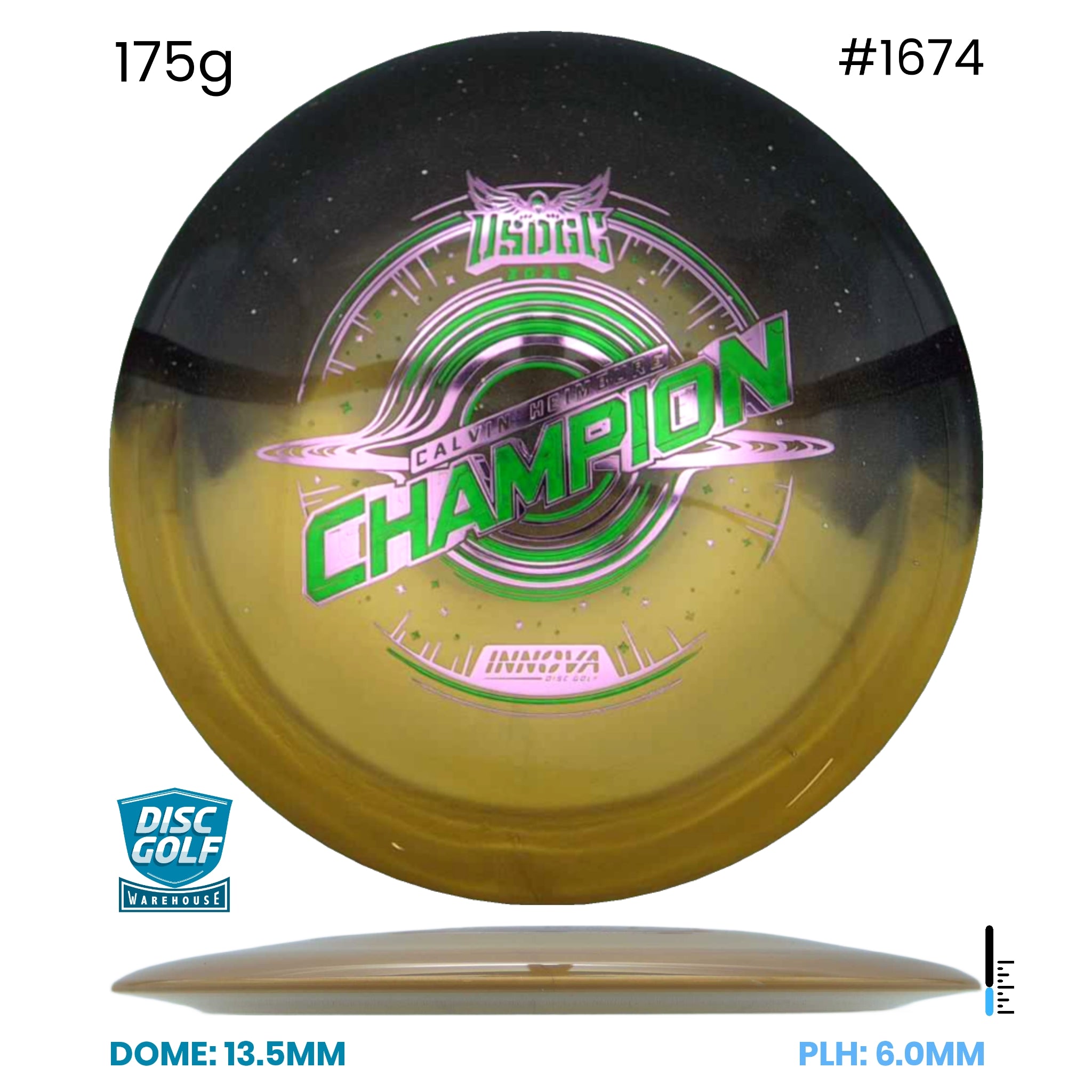 Disc Golf Warehouse Innova Destroyer - Duo Plastic - Calvin Heimburg 2026 USDGC Commemorative Edition Gold & Black/Multicolour 175g
