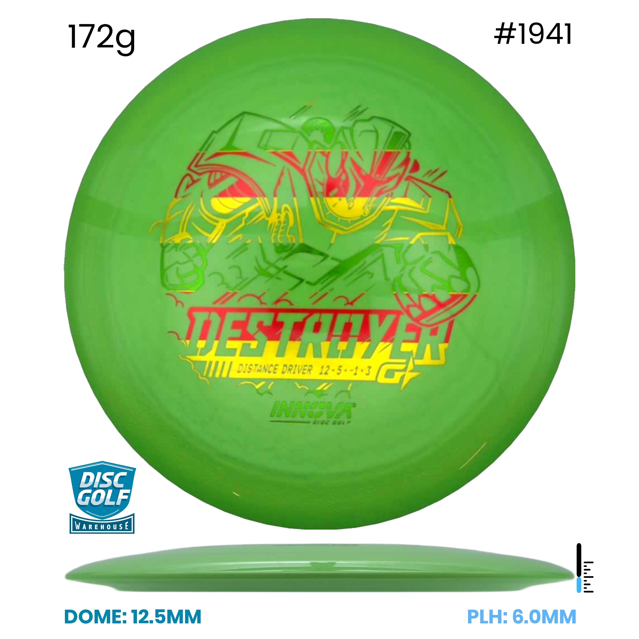 Disc Golf Warehouse Innova Destroyer - G Star Plastic Green/Red Metallic, Gold 172g