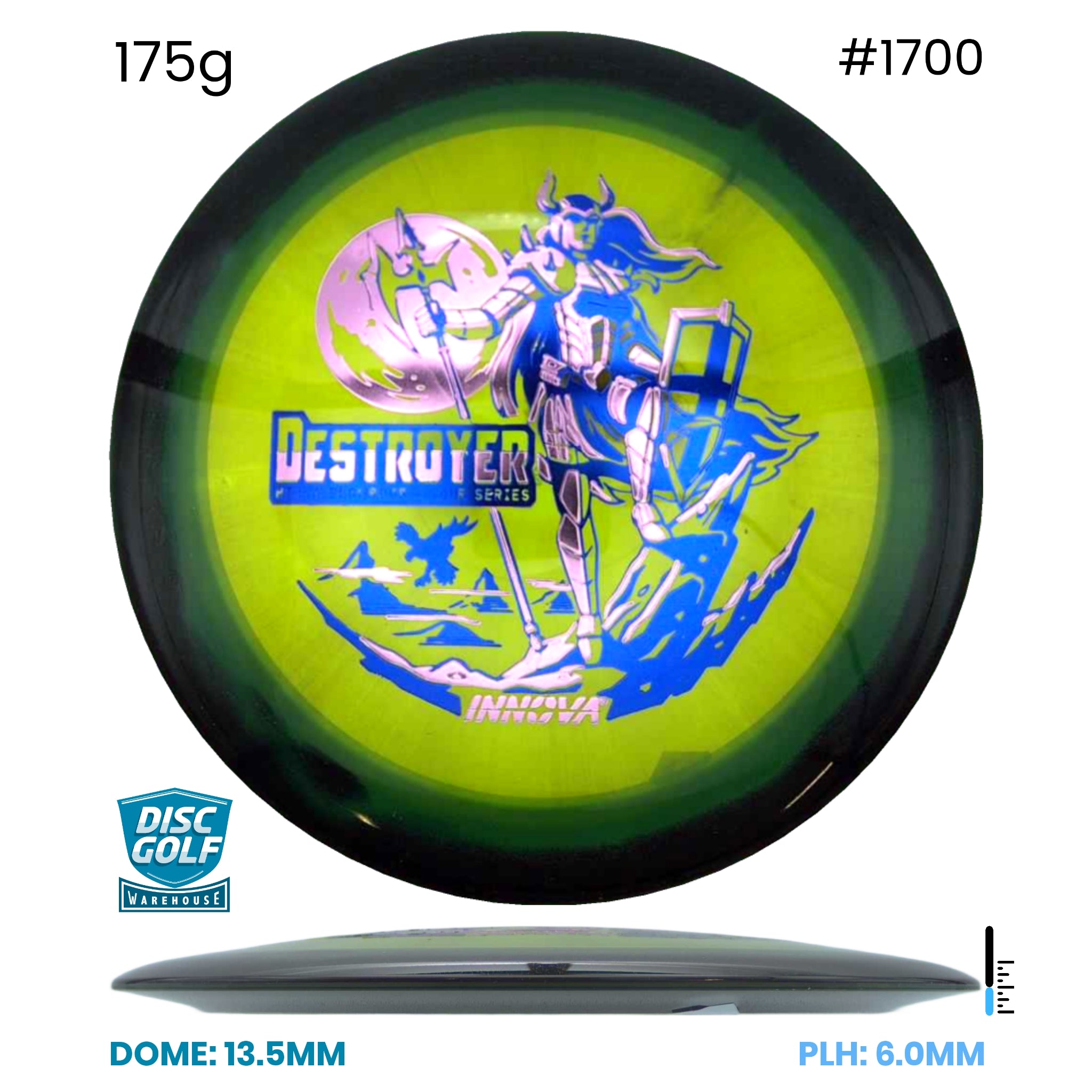 Disc Golf Warehouse Innova Destroyer - Halo Champion Plastic - Henna Blomroos 2026 Tour Series Green/Holographic, Blue Metallic 175g
