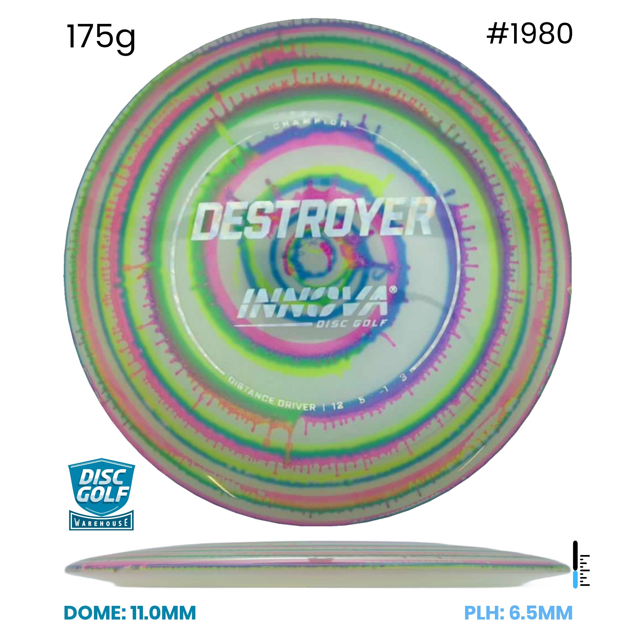 Disc Golf Warehouse Innova Destroyer - I-Dye Champion Plastic Clear/Silver 175g