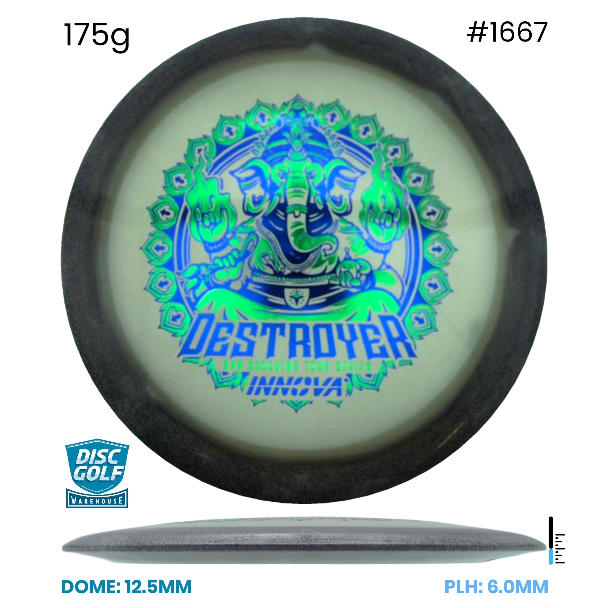 Disc Golf Warehouse Innova Destroyer - Proto Glow Halo Champion Plastic - Ohn Scoggins 2026 Tour Series Black/Multicolor 175g