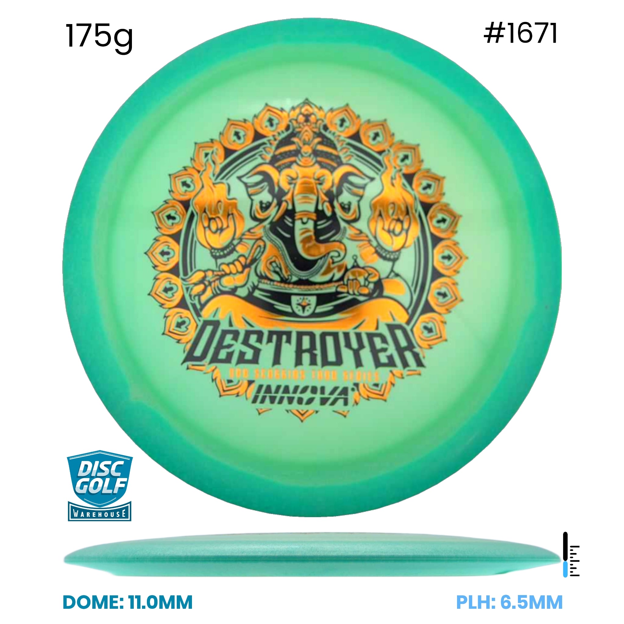 Disc Golf Warehouse Innova Destroyer - Proto Glow Halo Champion Plastic - Ohn Scoggins 2026 Tour Series Blue/Multicolor 175g