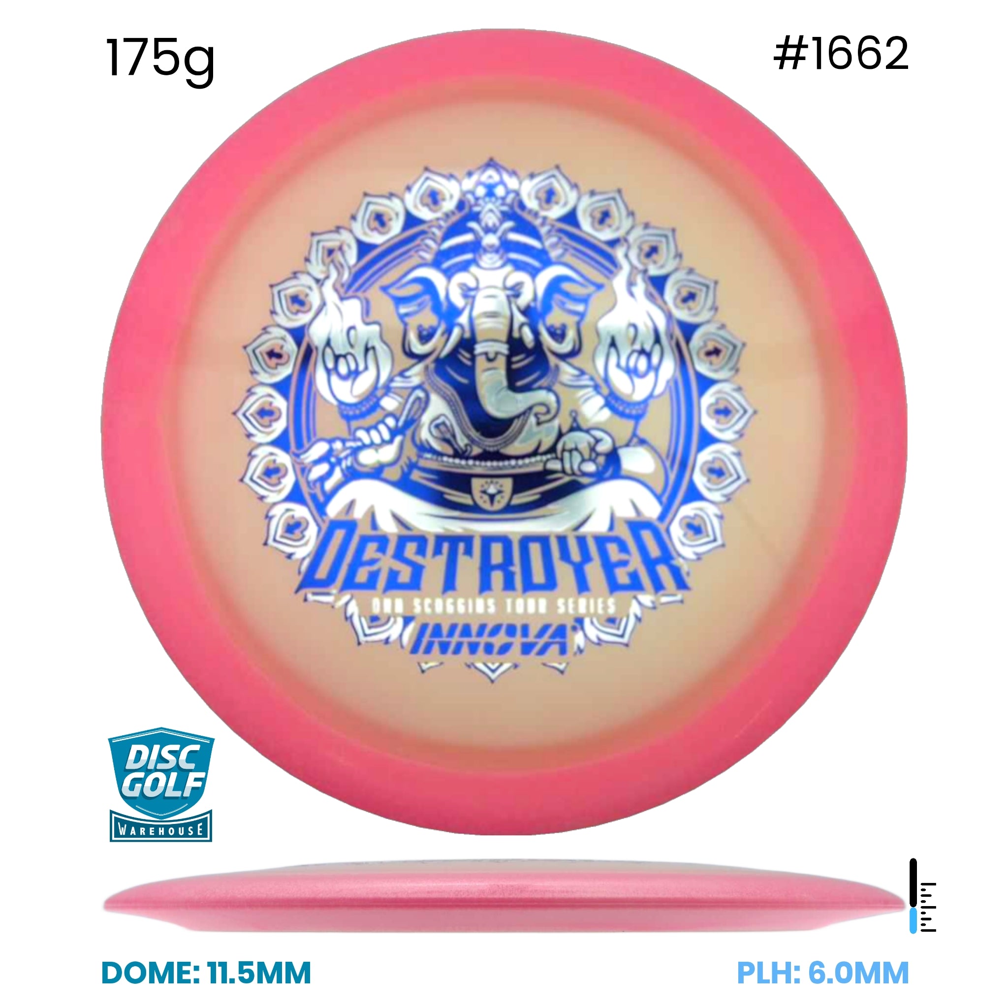 Disc Golf Warehouse Innova Destroyer - Proto Glow Halo Champion Plastic - Ohn Scoggins 2026 Tour Series Pink/Blue Metallic, Silver 175g