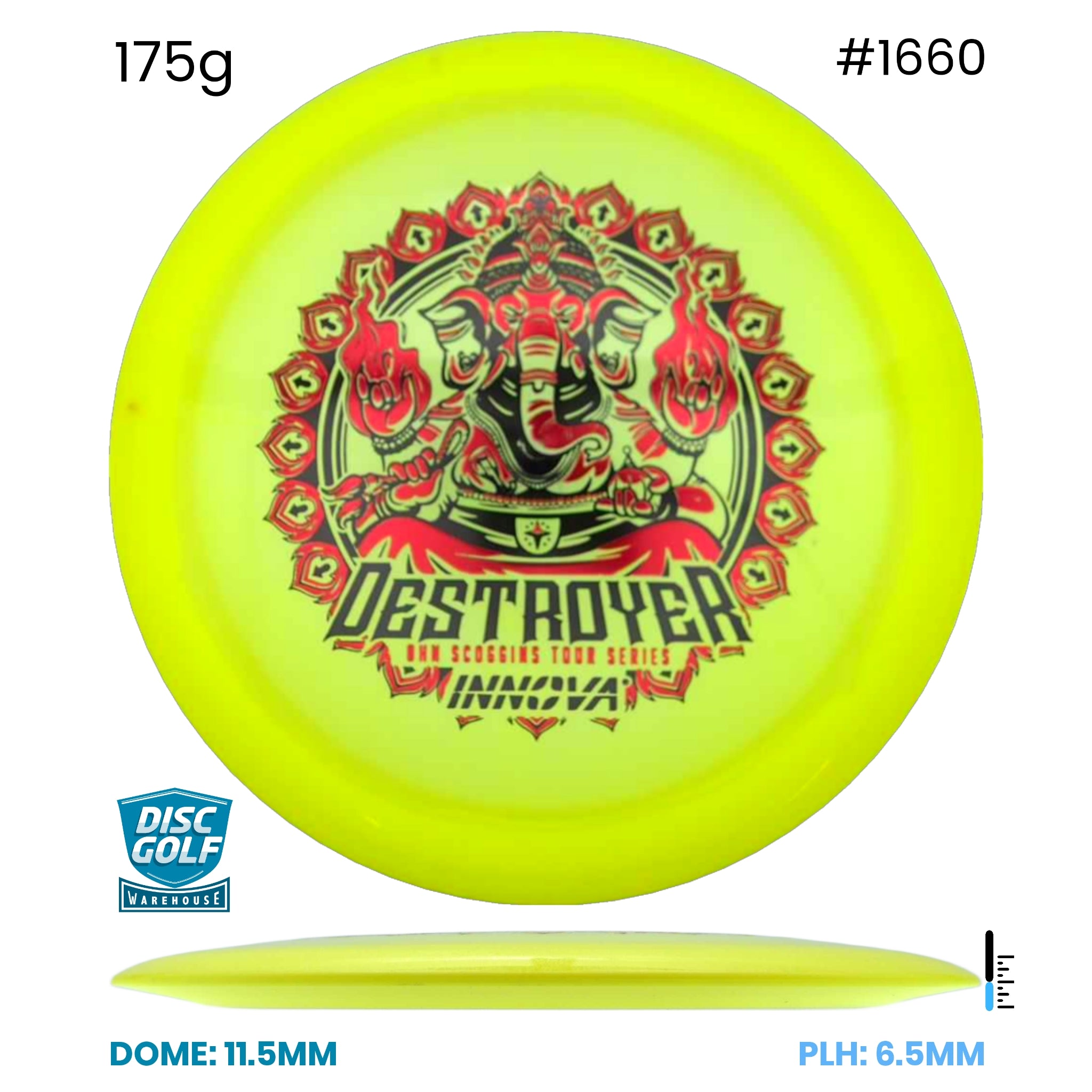 Disc Golf Warehouse Innova Destroyer - Proto Glow Halo Champion Plastic - Ohn Scoggins 2026 Tour Series Yellow/Multicolor 175g