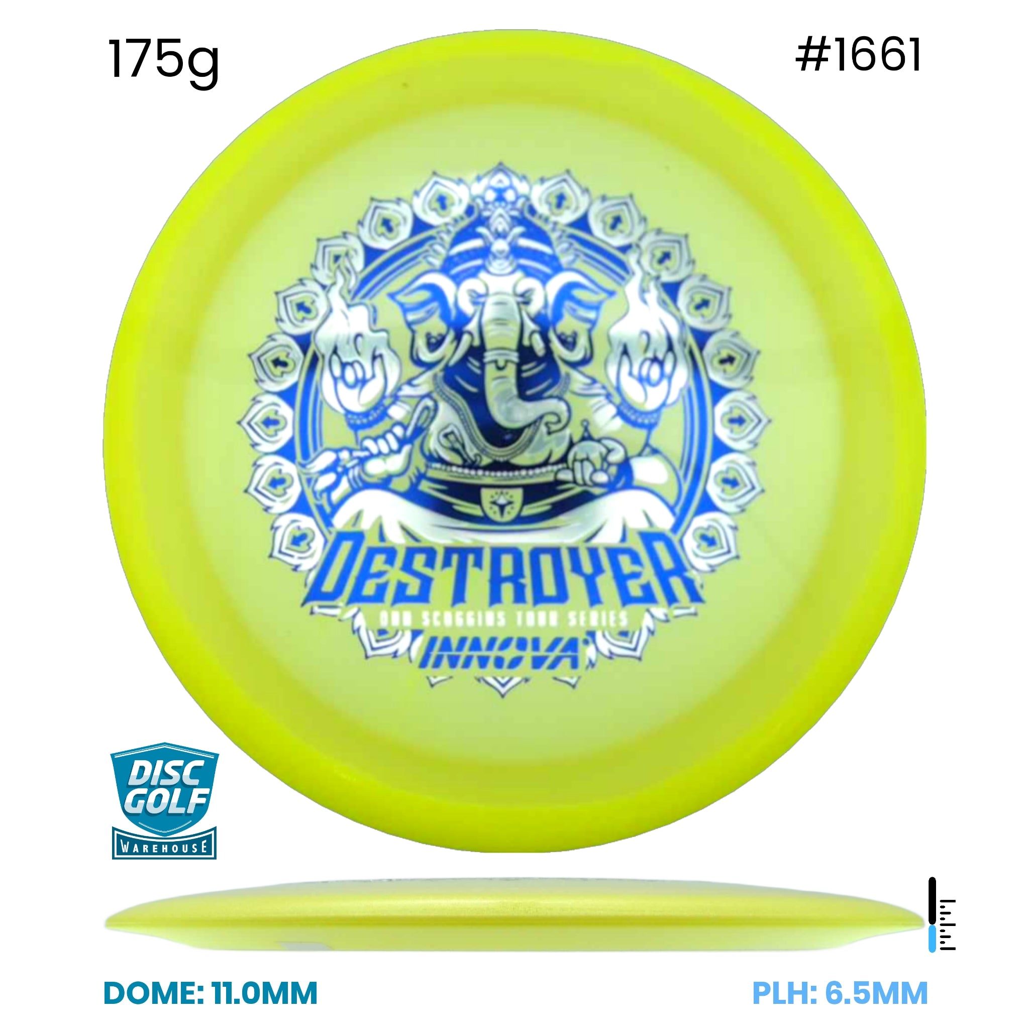 Disc Golf Warehouse Innova Destroyer - Proto Glow Halo Champion Plastic - Ohn Scoggins 2026 Tour Series Yellow/Multicolor 175g