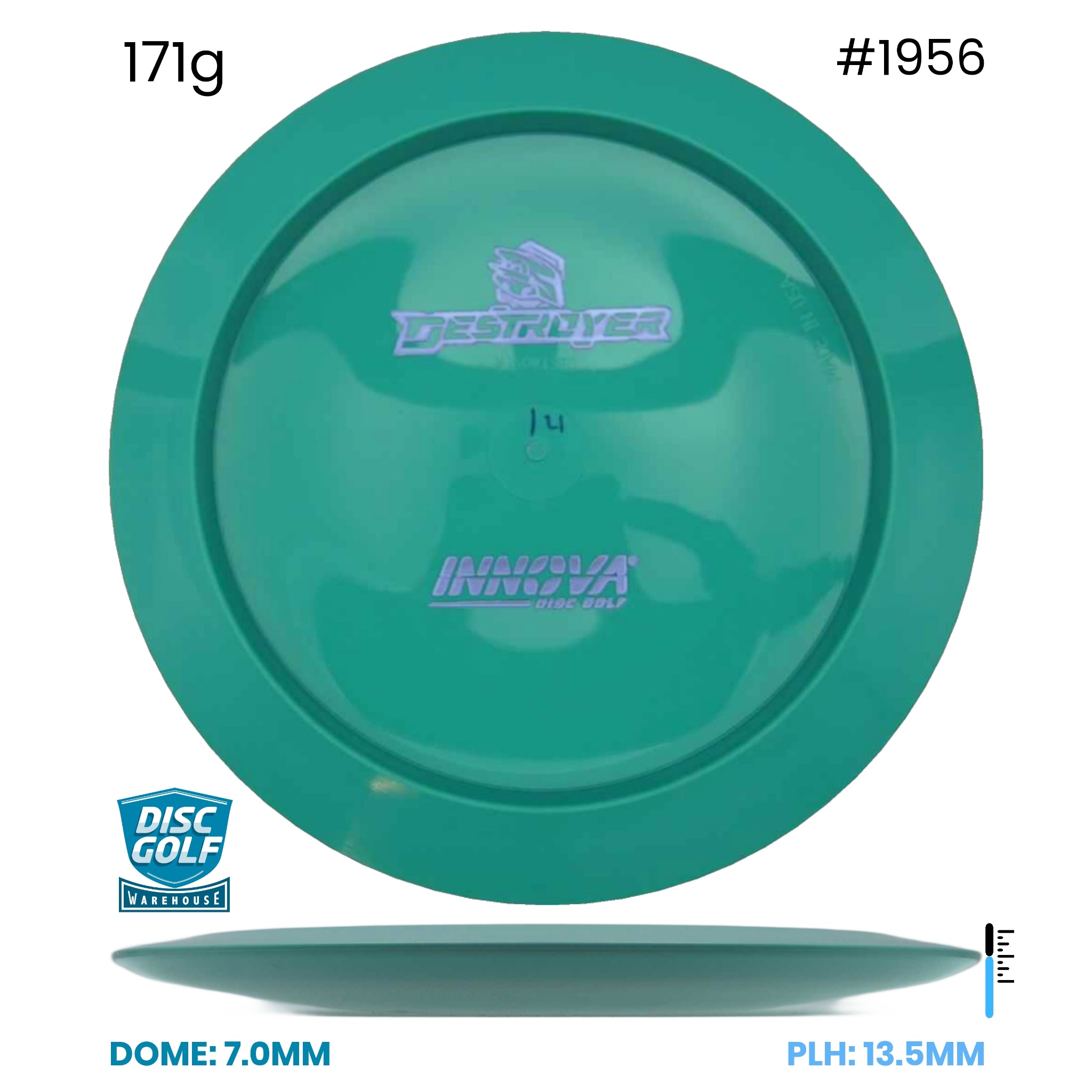 Disc Golf Warehouse Innova Destroyer - Star Bottom Stamp Plastic Teal/Blue Metallic, Silver 171g