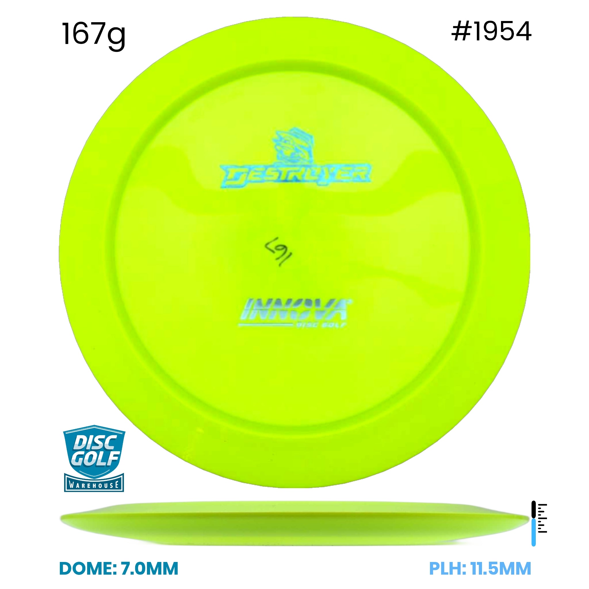 Disc Golf Warehouse Innova Destroyer - Star Bottom Stamp Plastic Yellow/Blue Metallic, Silver 167g