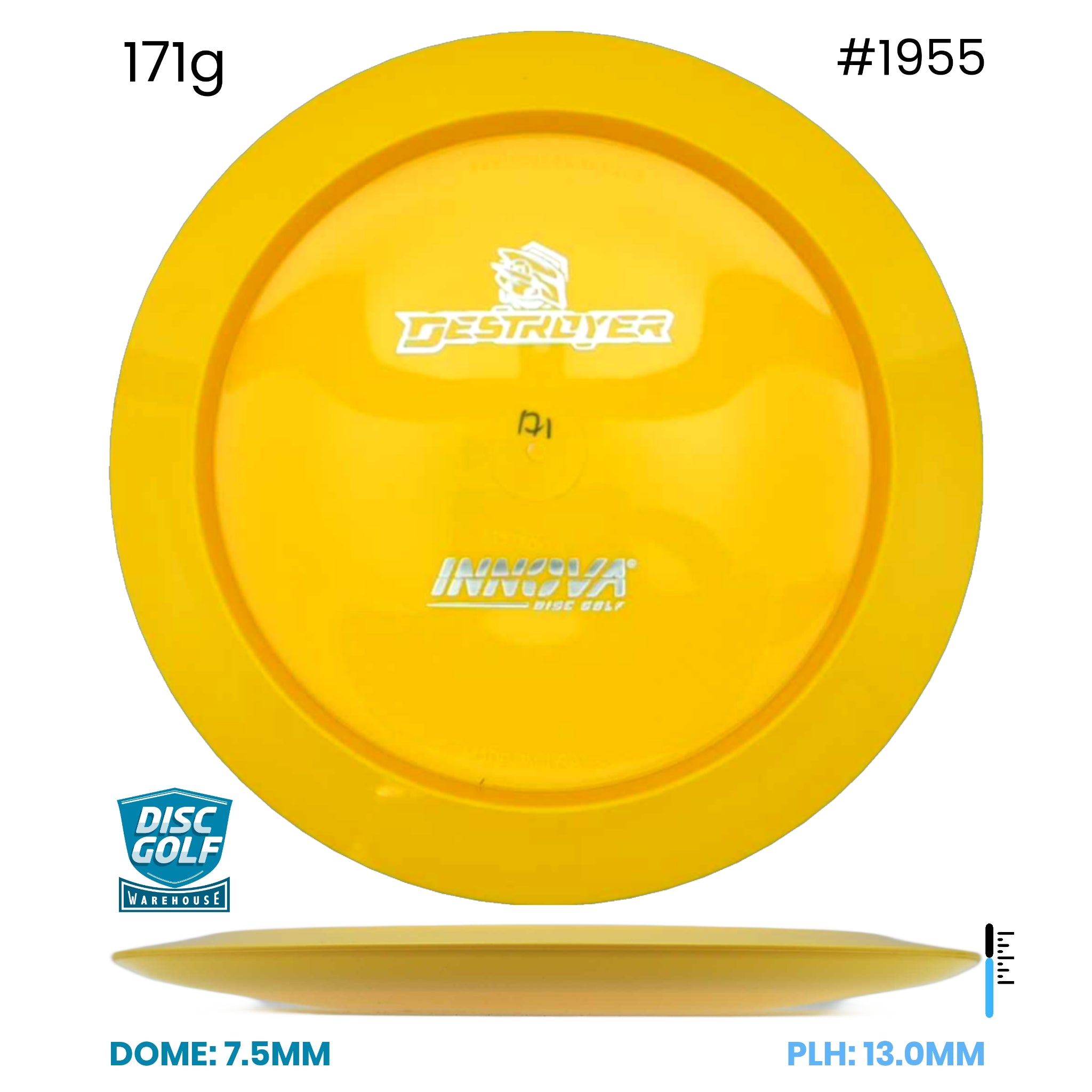 Disc Golf Warehouse Innova Destroyer - Star Bottom Stamp Plastic Yellow/Blue Metallic, Silver 171g