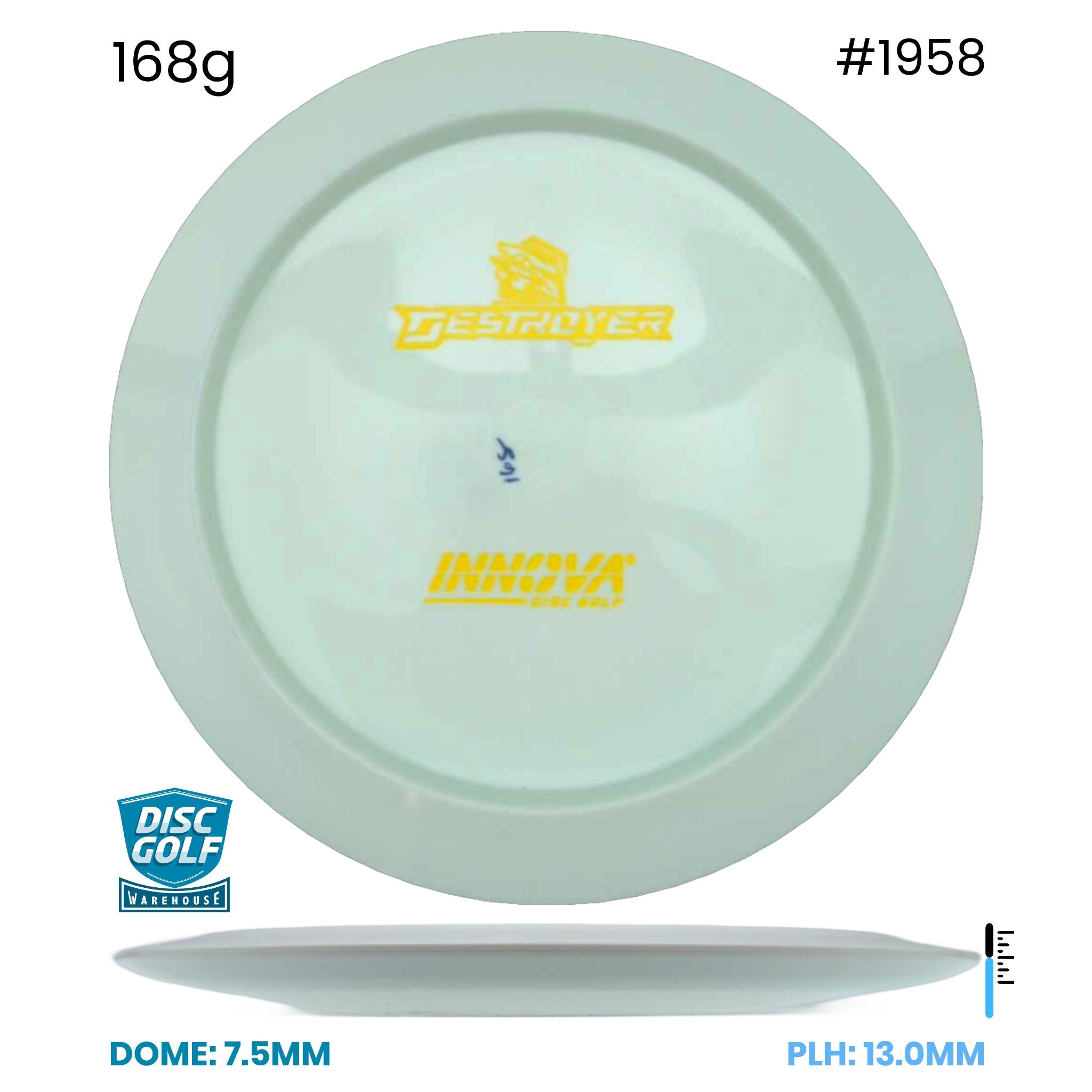 Disc Golf Warehouse Innova Destroyer - Star White Bottom Stamp Plastic White/Gold, Silver 168g
