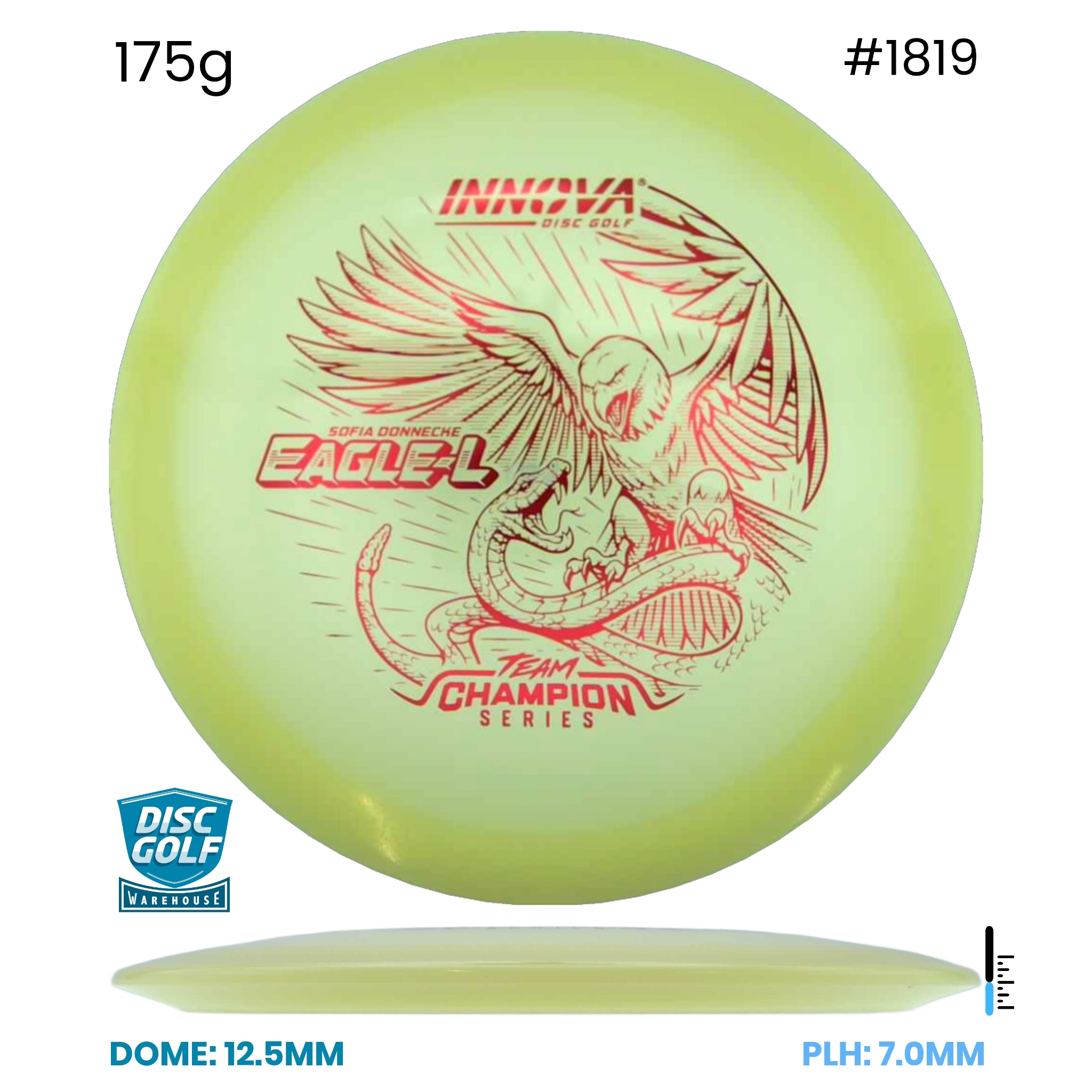 Disc Golf Warehouse Innova Eagle-L - Proto Glow Champion - Sofia Donnecke 2026 Tour Series Glow/Red Metallic 175g