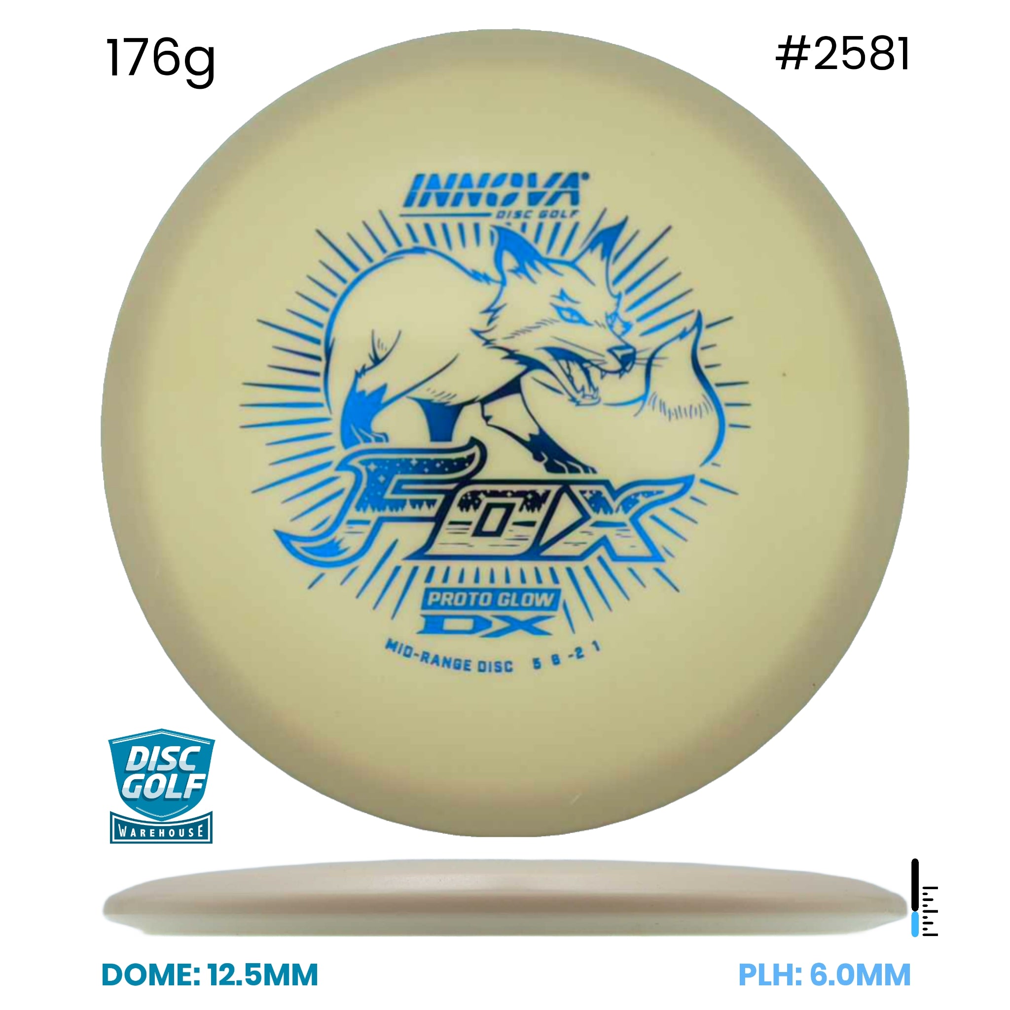 Disc Golf Warehouse Innova Fox - DX Proto Glow Plastic Glow/Blue Metallic 176g