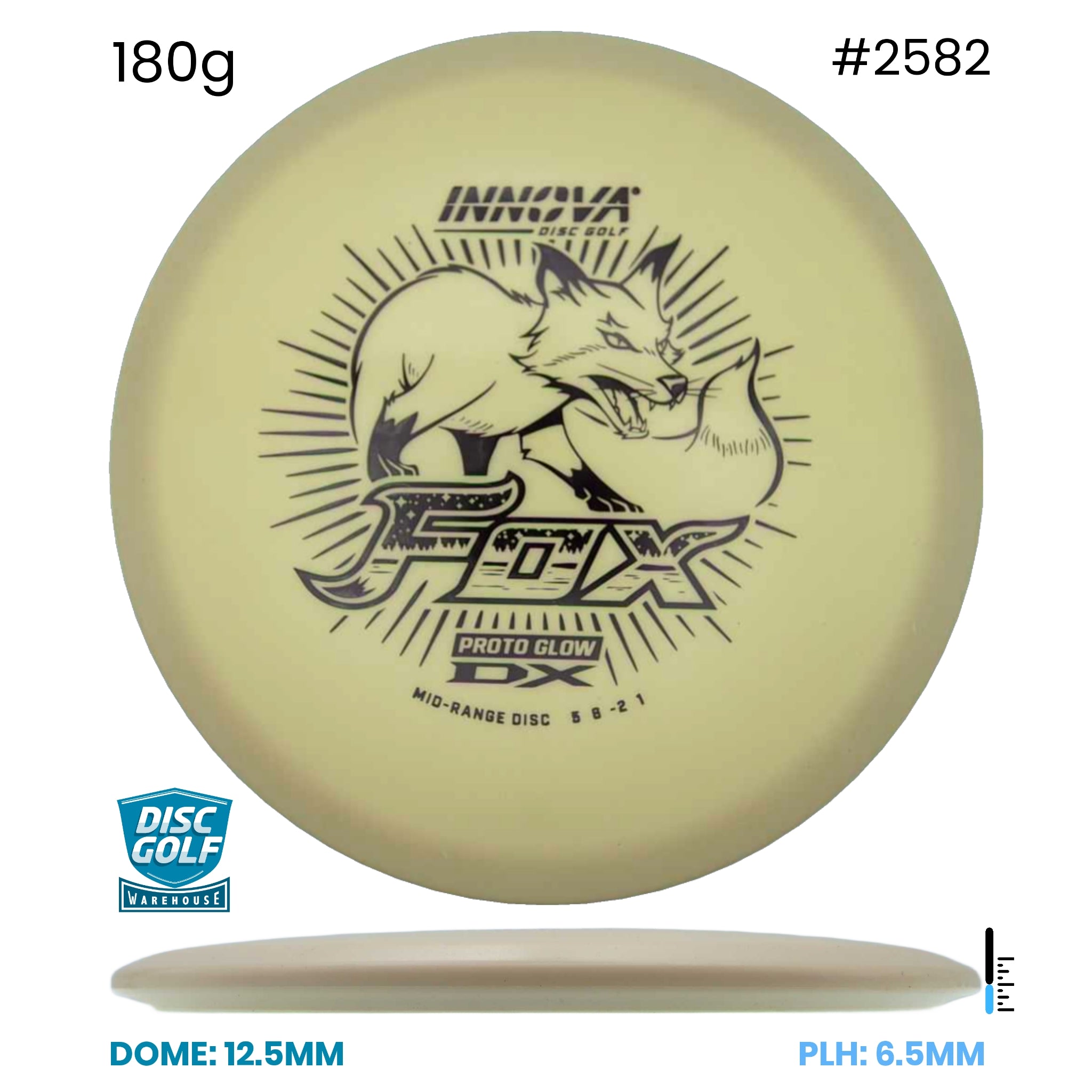 Disc Golf Warehouse Innova Fox - DX Proto Glow Plastic Glow/Blue Metallic 180g