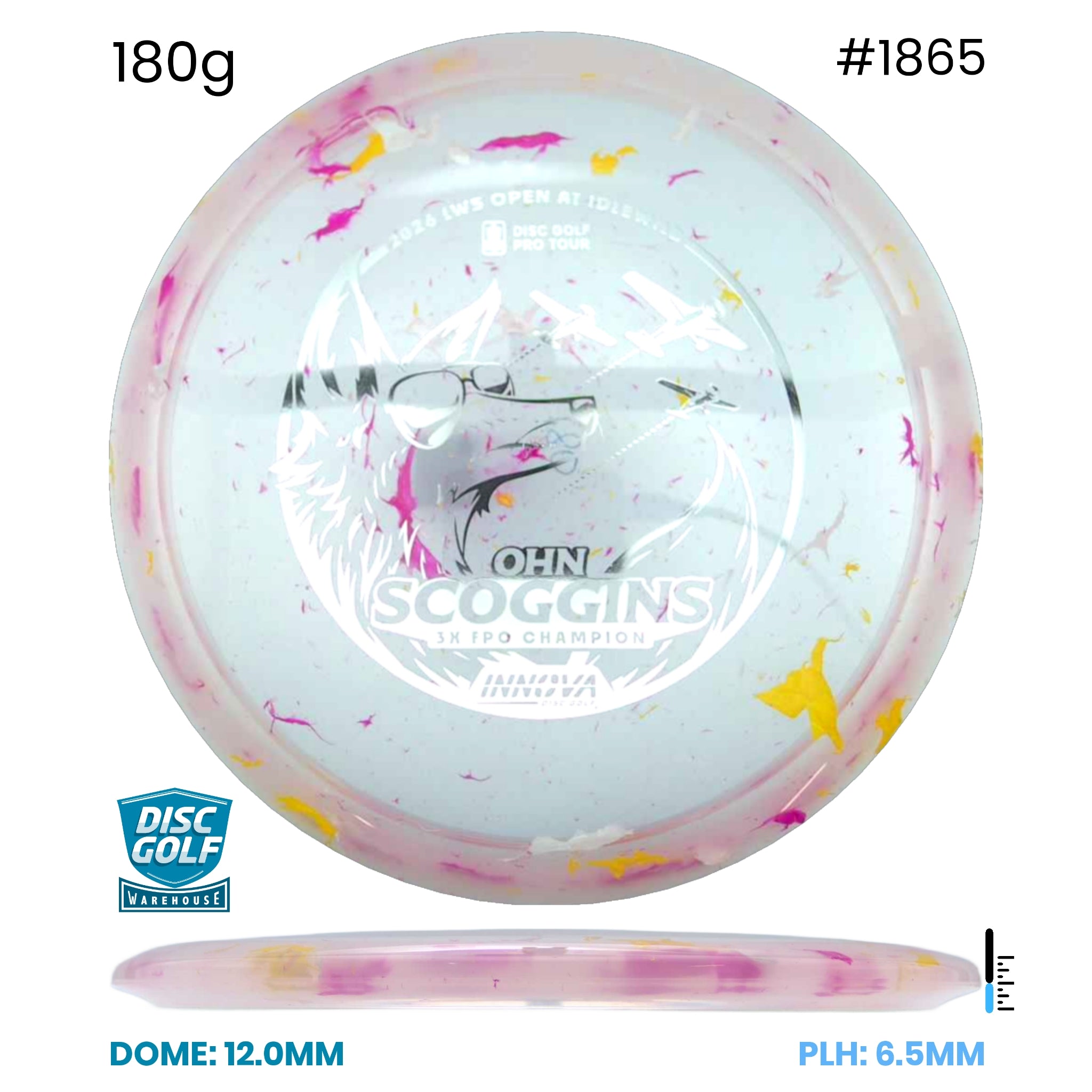 Disc Golf Warehouse Innova Fox - Party Time Plastic - Ohn Scoggins Commemorative Edition Pink/Silver 180g