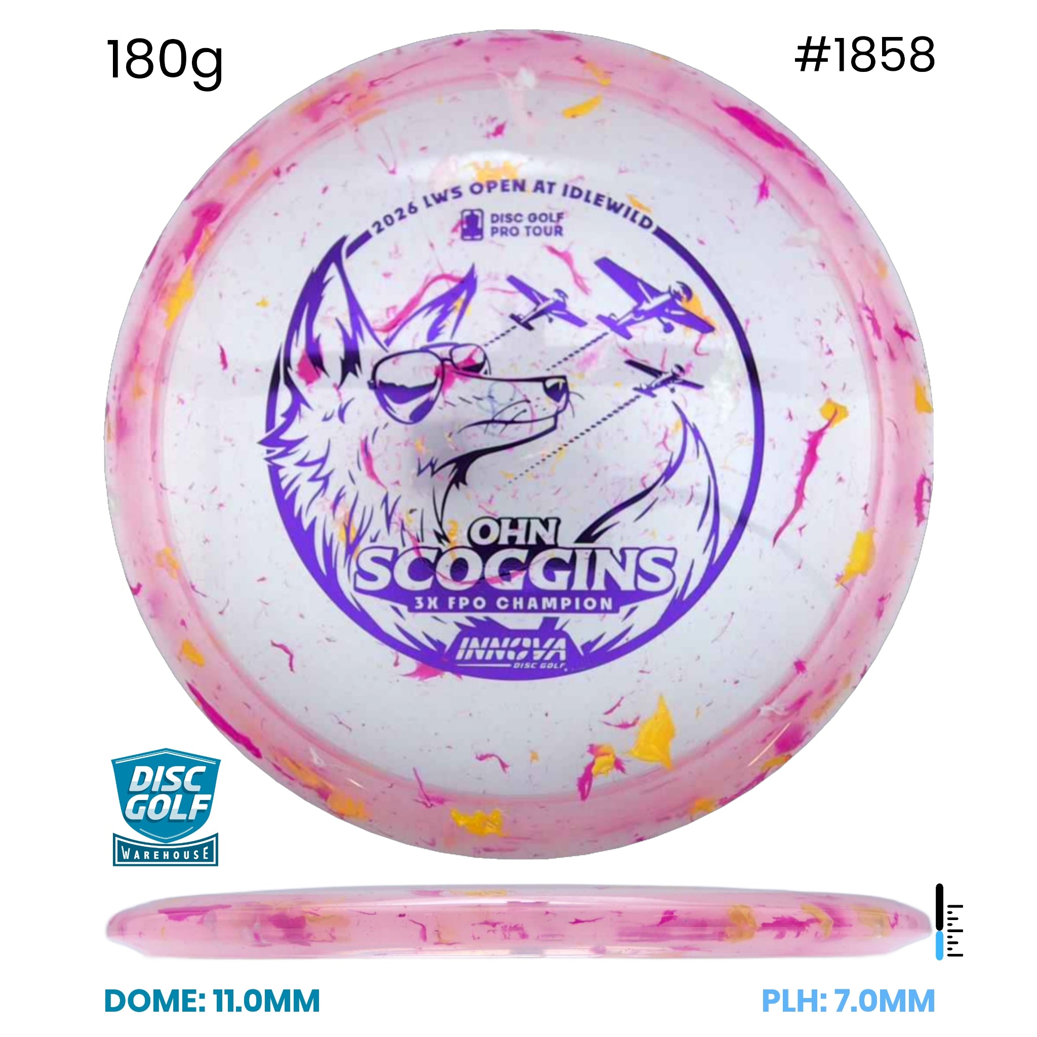 Disc Golf Warehouse Innova Fox - Party Time Plastic - Ohn Scoggins Commemorative Edition Pink/Silver 180g
