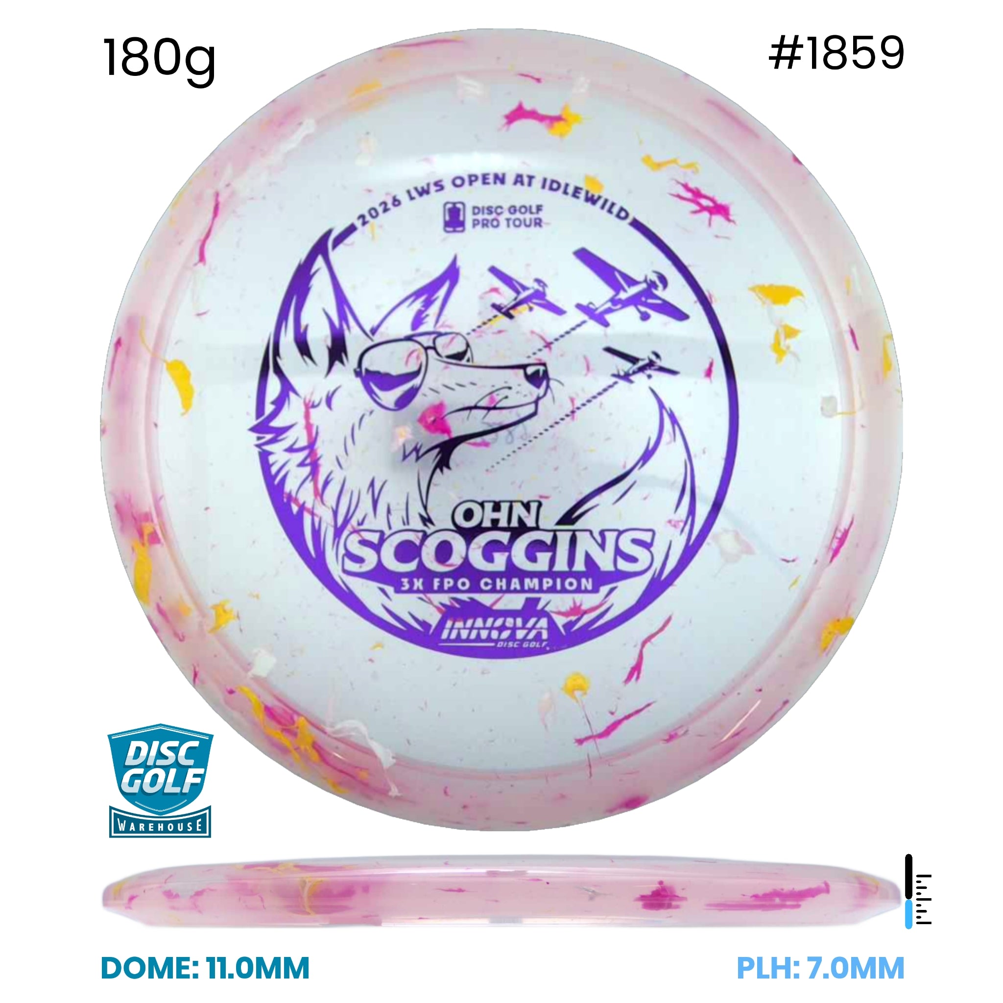 Disc Golf Warehouse Innova Fox - Party Time Plastic - Ohn Scoggins Commemorative Edition Pink/Silver 180g