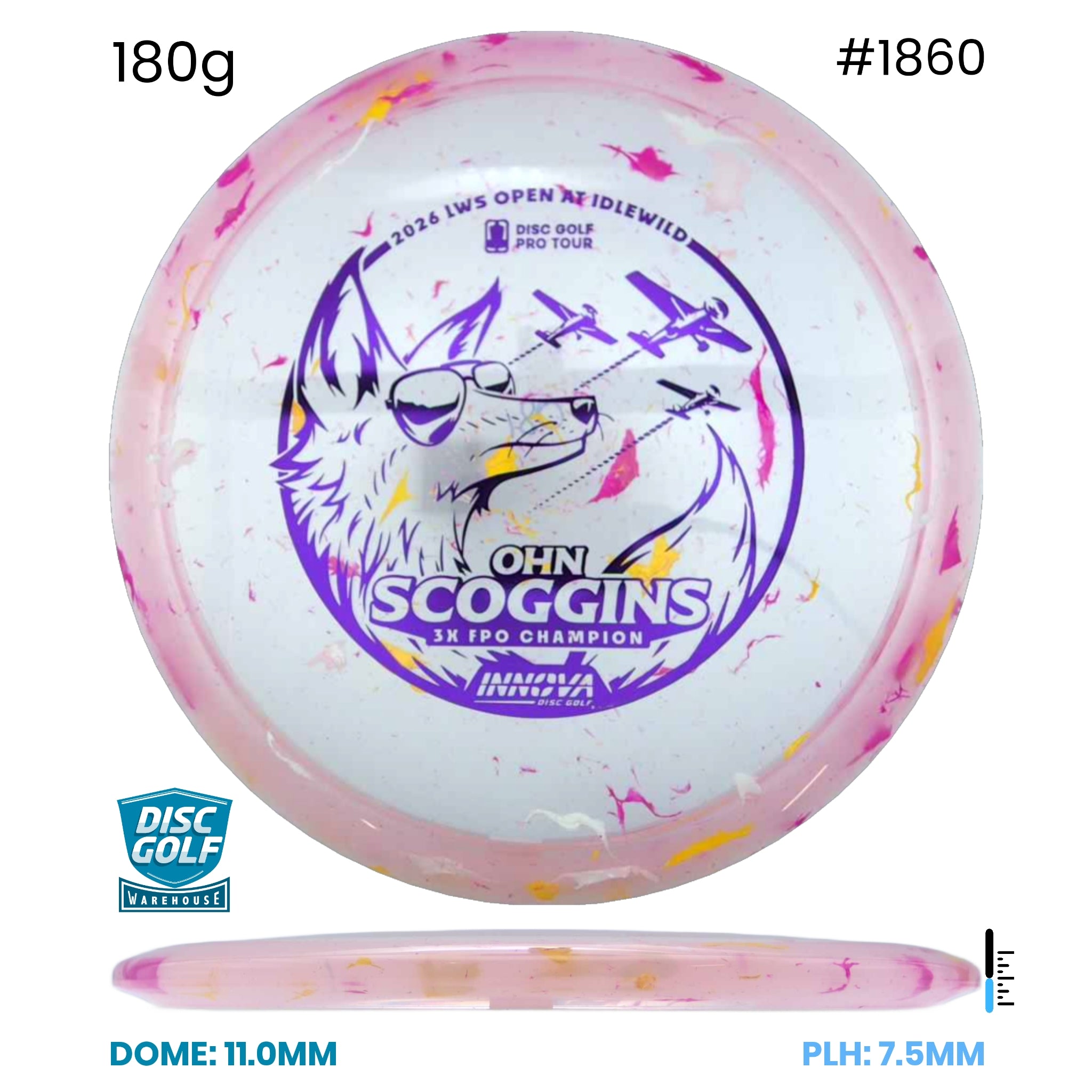 Disc Golf Warehouse Innova Fox - Party Time Plastic - Ohn Scoggins Commemorative Edition Pink/Silver 180g