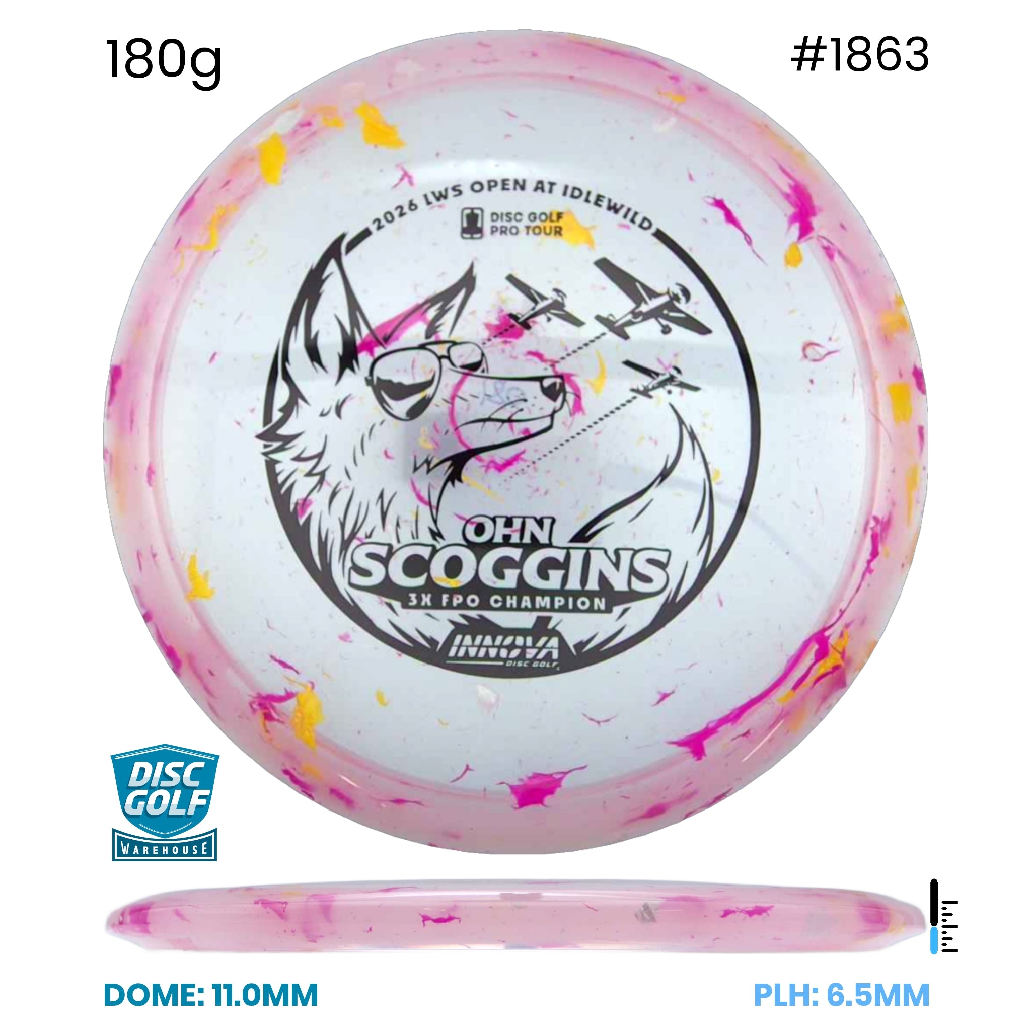 Disc Golf Warehouse Innova Fox - Party Time Plastic - Ohn Scoggins Commemorative Edition Pink/Silver 180g