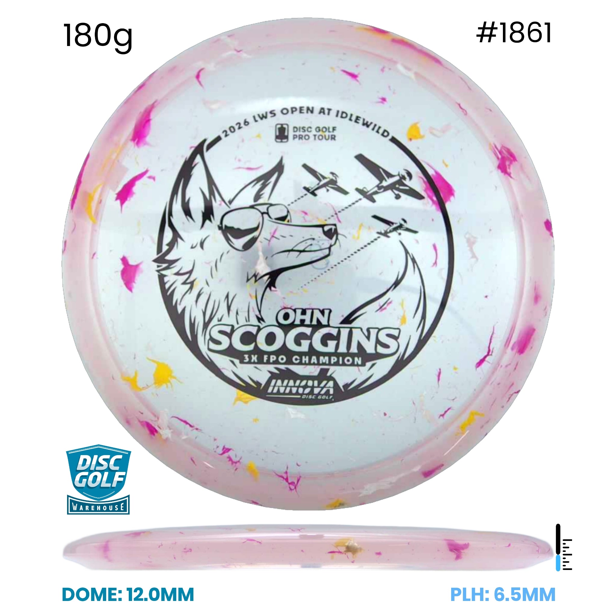Disc Golf Warehouse Innova Fox - Party Time Plastic - Ohn Scoggins Commemorative Edition Pink/Silver 180g