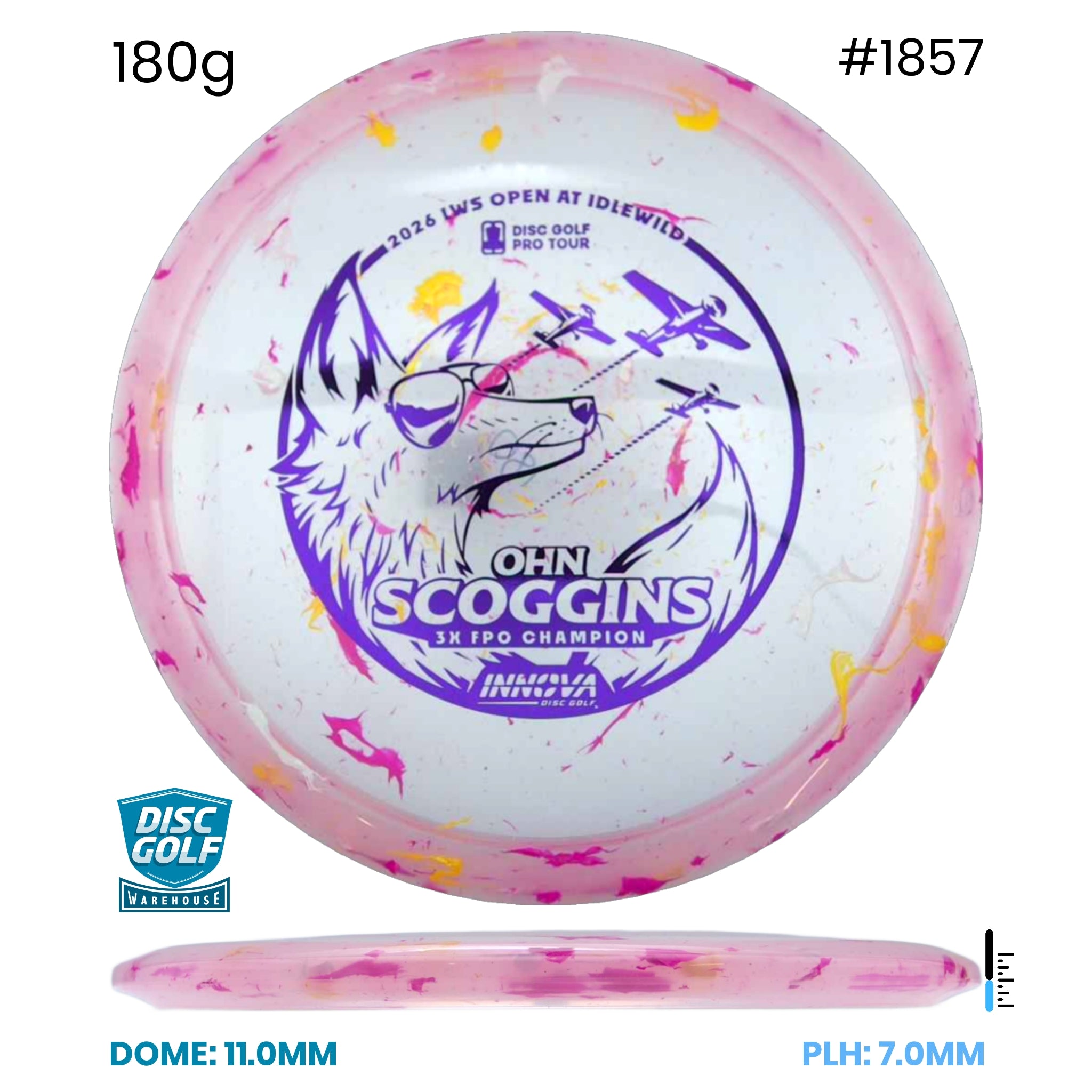 Disc Golf Warehouse Innova Fox - Party Time Plastic - Ohn Scoggins Commemorative Edition Pink/Silver 180g