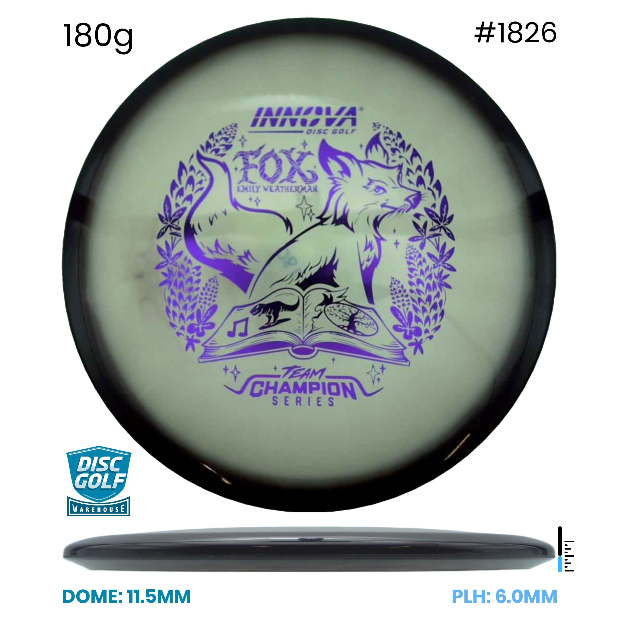 Disc Golf Warehouse Innova Fox - Proto Glow Halo Champion Plastic - Emily Weatherman 2026 Tour Series Black/Rainbow Holo 180g