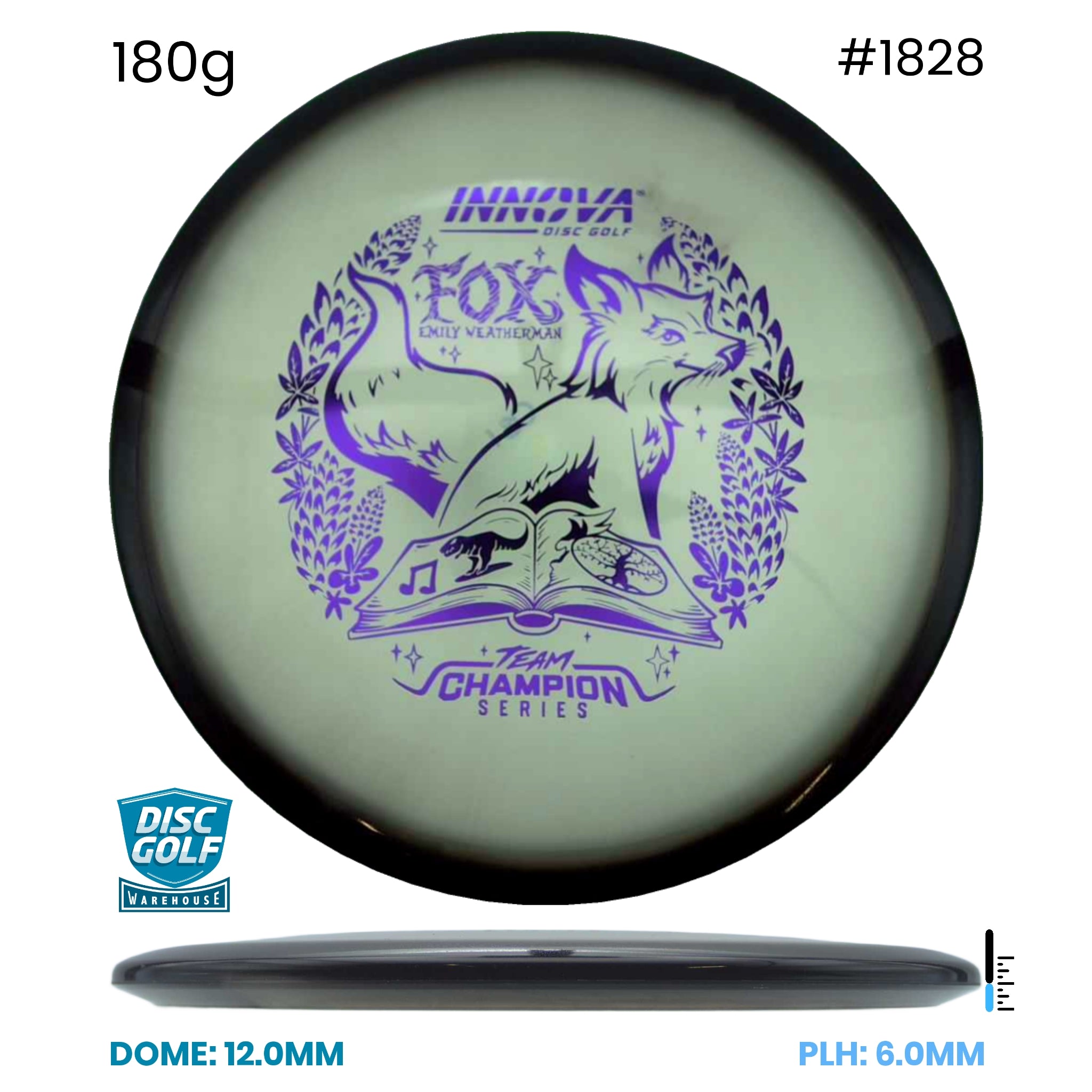 Disc Golf Warehouse Innova Fox - Proto Glow Halo Champion Plastic - Emily Weatherman 2026 Tour Series Black/Rainbow Holo 180g