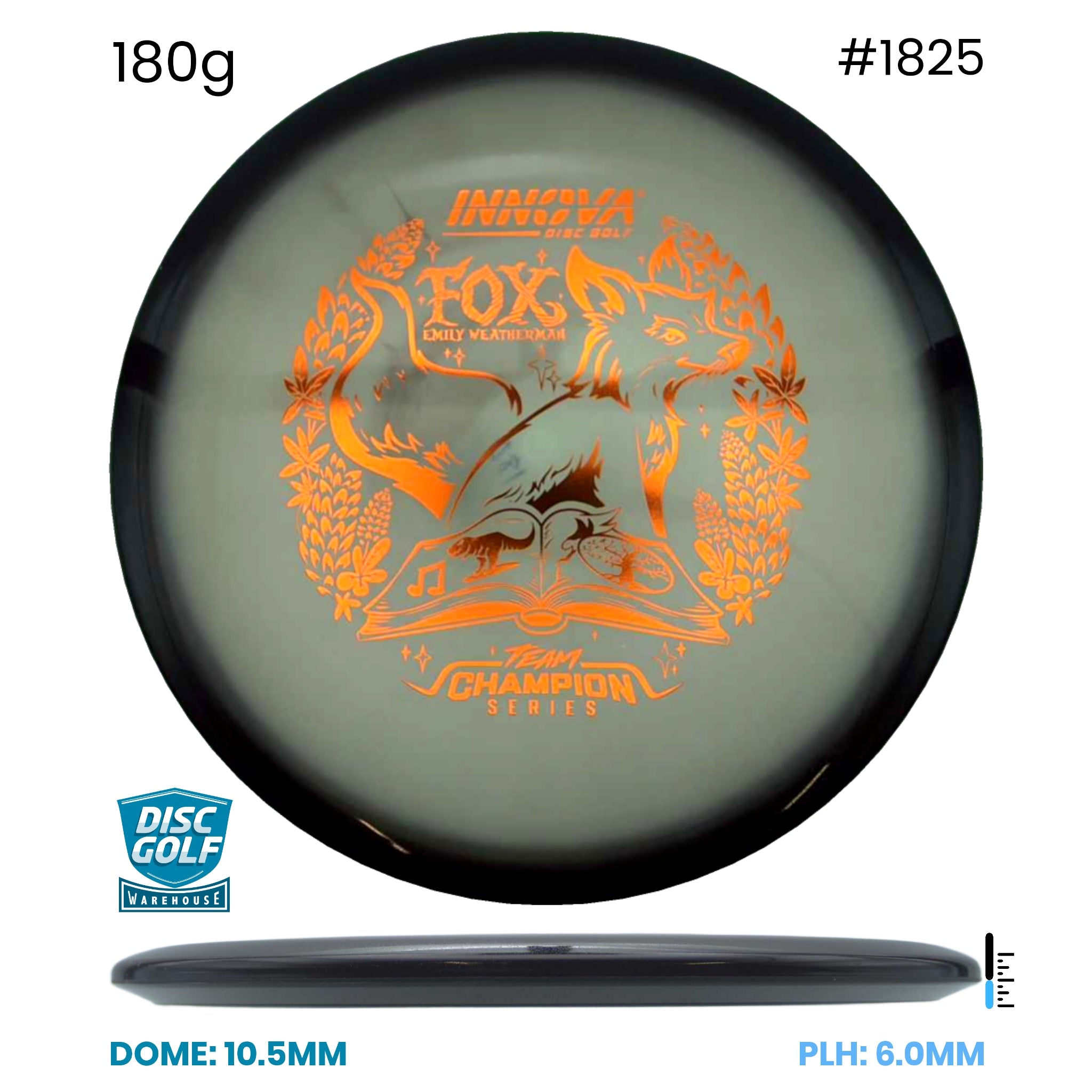 Disc Golf Warehouse Innova Fox - Proto Glow Halo Champion Plastic - Emily Weatherman 2026 Tour Series Black/Rainbow Holo 180g