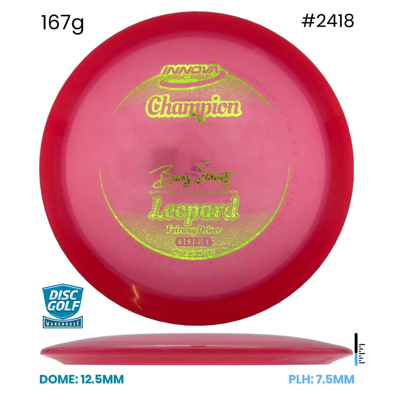 Disc Golf Warehouse Innova Leopard - Champion Plastic - Barry Schultz Signiture Red/Gold 167g