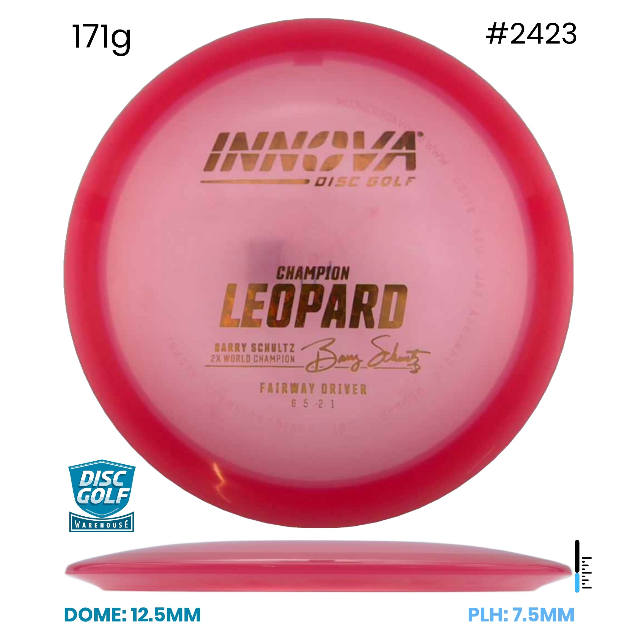 Disc Golf Warehouse Innova Leopard - Champion Plastic - Barry Schultz Signiture Red/Silver 171g