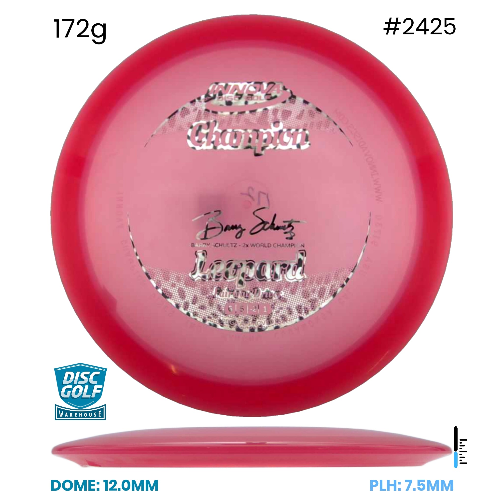 Disc Golf Warehouse Innova Leopard - Champion Plastic - Barry Schultz Signiture Red/Silver 172g