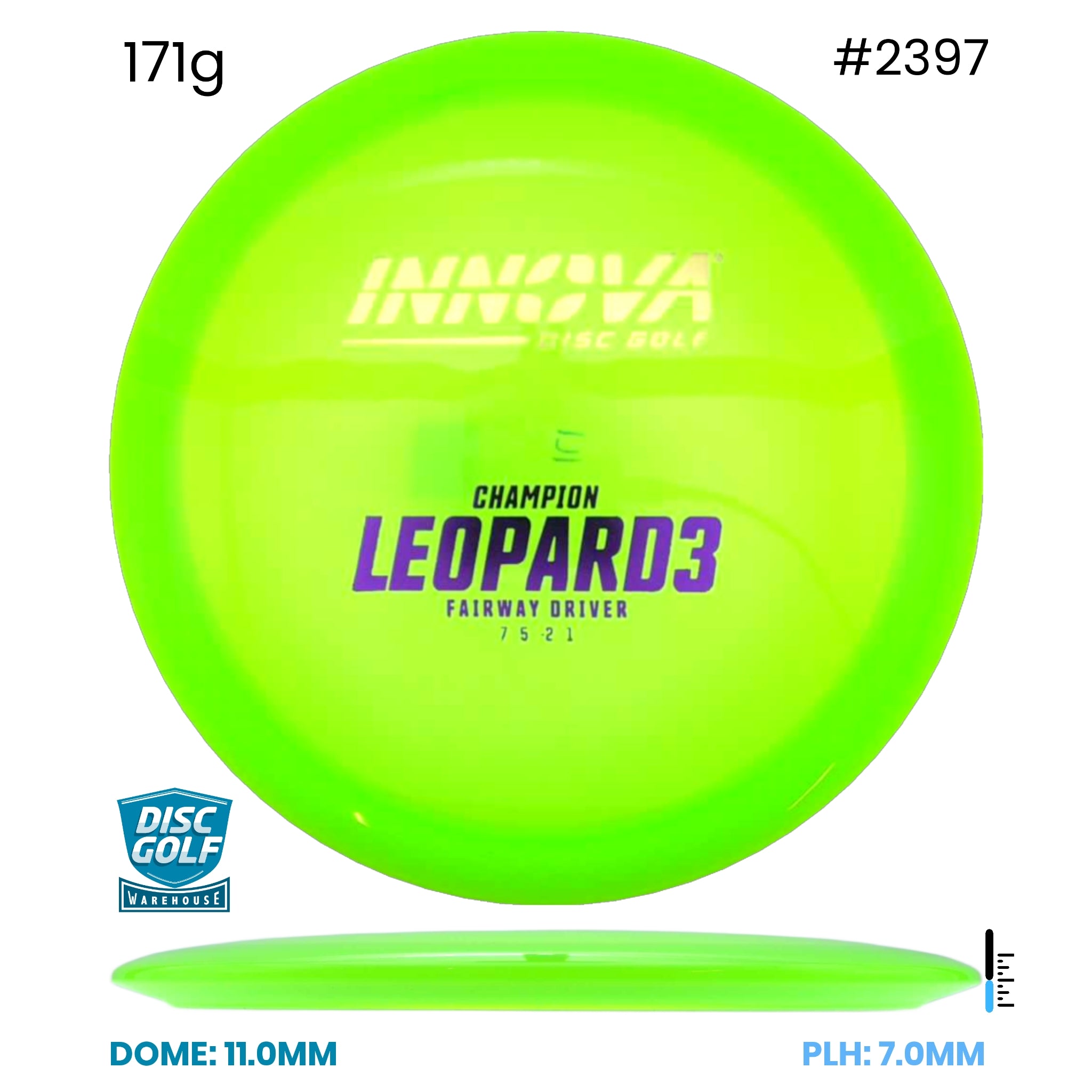 Disc Golf Warehouse Innova Leopard3 - Champion Plastic Green/Purple Metallic, Gold 171g