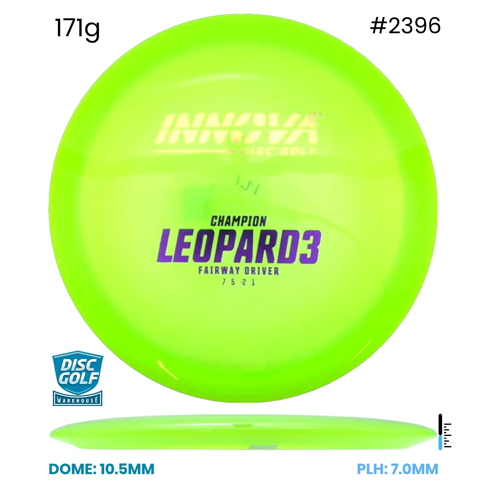 Disc Golf Warehouse Innova Leopard3 - Champion Plastic Green/Purple Metallic, Gold 171g