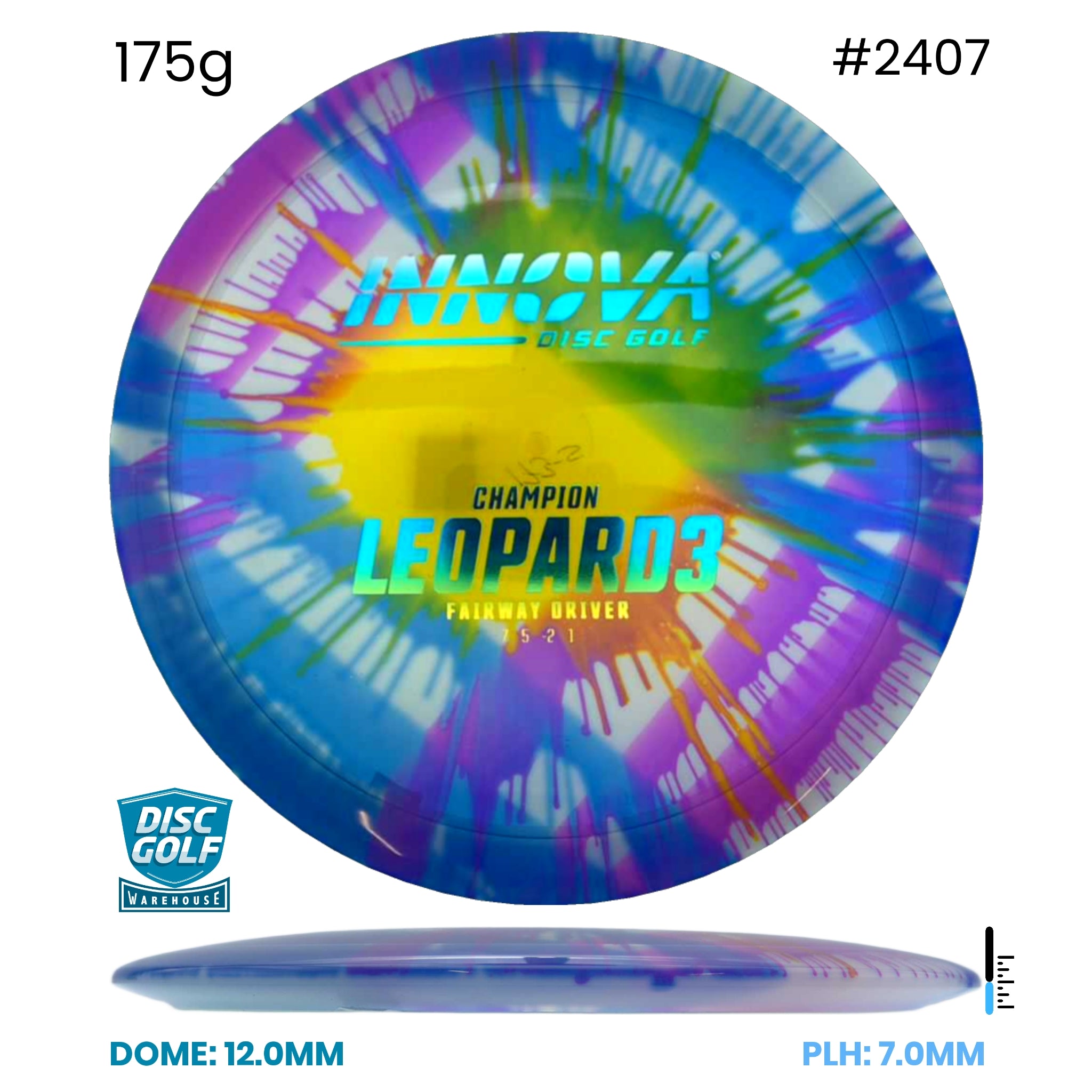 Disc Golf Warehouse Innova Leopard3 - I-Dye Champion Plastic Full Colour Dye/Silver, Holographic 175g