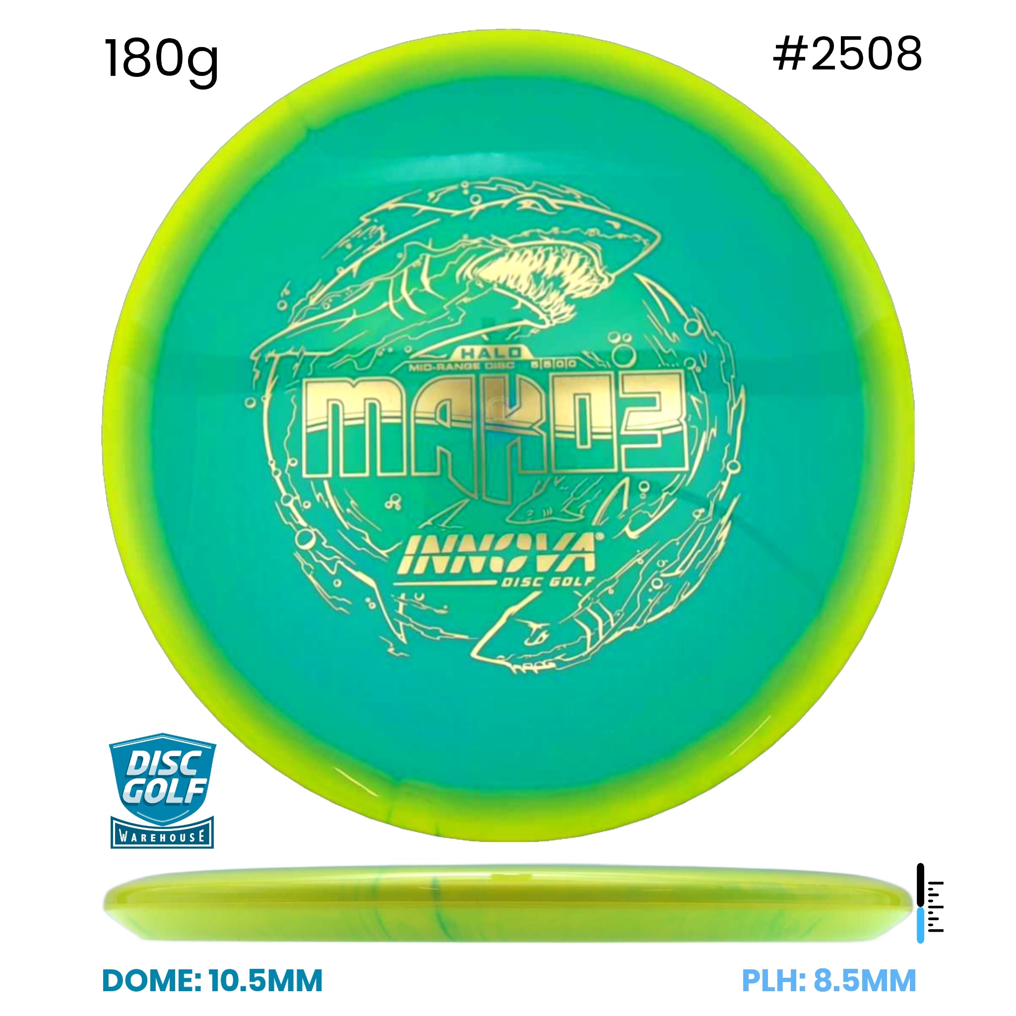 Disc Golf Warehouse Innova Mako3 - Halo Star Plastic Turquoise/Gold 180g