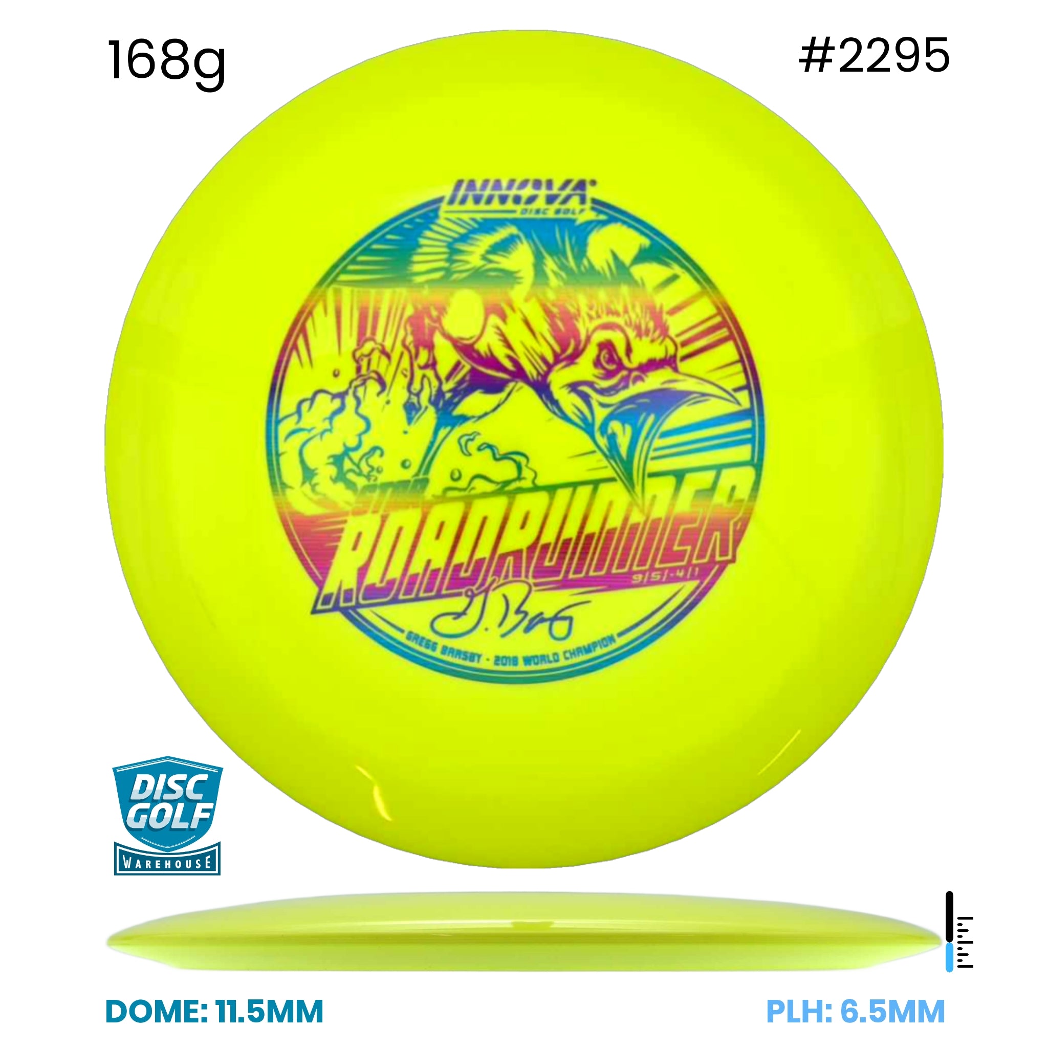 Disc Golf Warehouse Innova Roadrunner - Star Plastic - Gregg Barsby Signature Yellow/Multicolor 168g