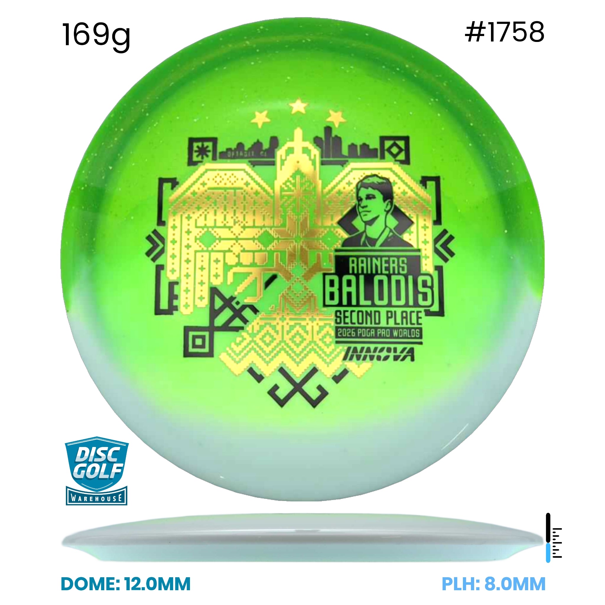 Disc Golf Warehouse Innova Teebird - Duo Plastic - Rainers Balodis Commemorative Edition Green/Gold, Black 169g