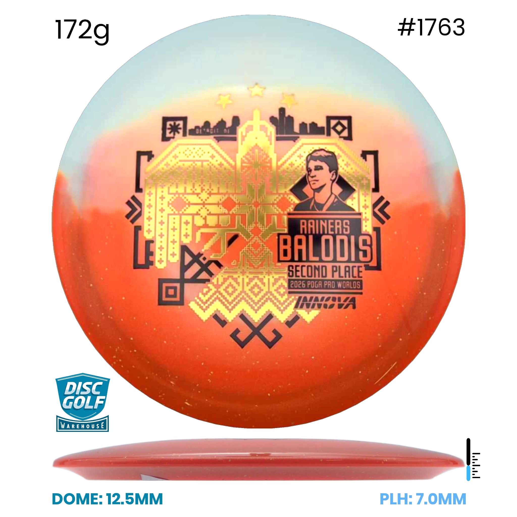 Disc Golf Warehouse Innova Teebird - Duo Plastic - Rainers Balodis Commemorative Edition Orange/Gold, Black 172g