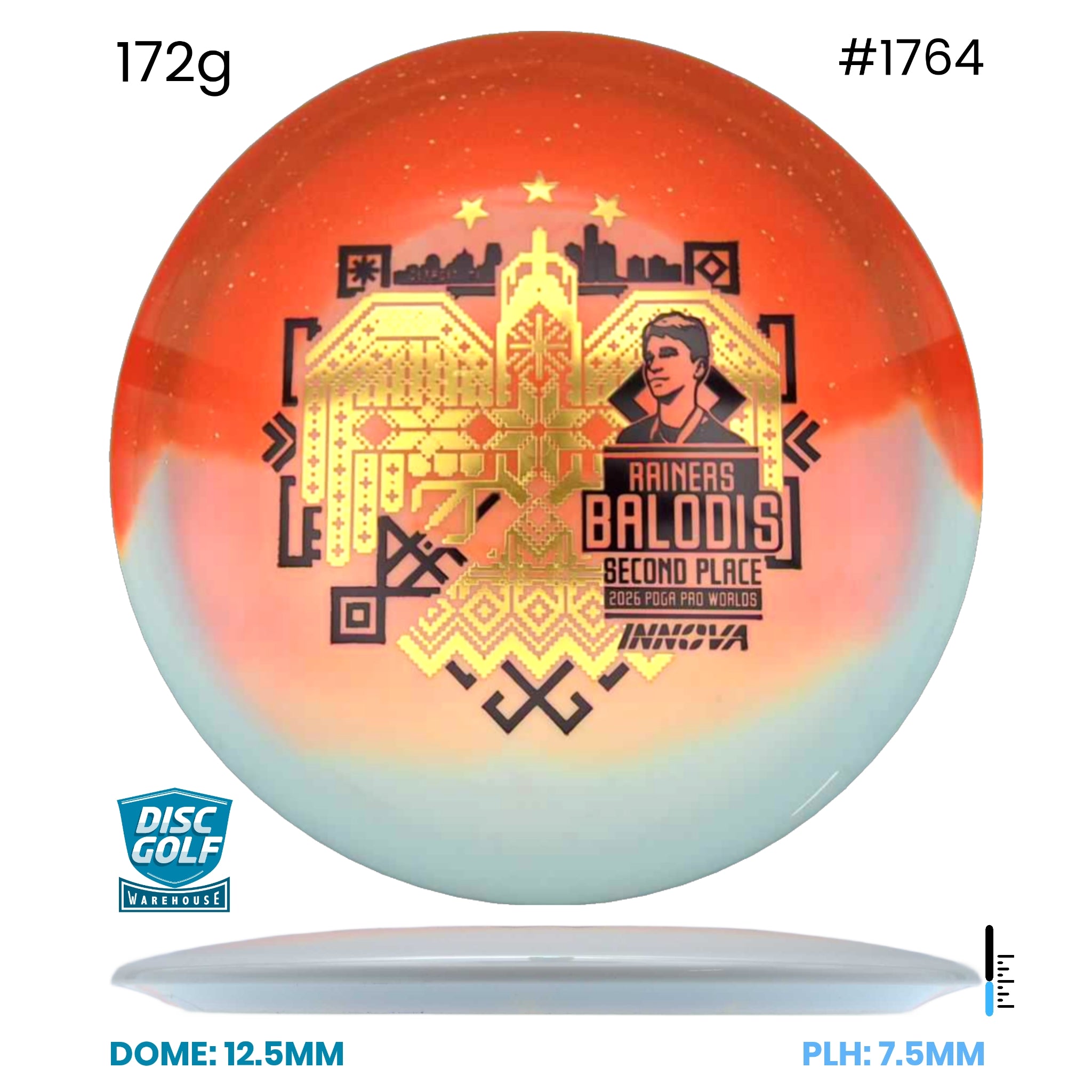 Disc Golf Warehouse Innova Teebird - Duo Plastic - Rainers Balodis Commemorative Edition Orange/Gold, Black 172g