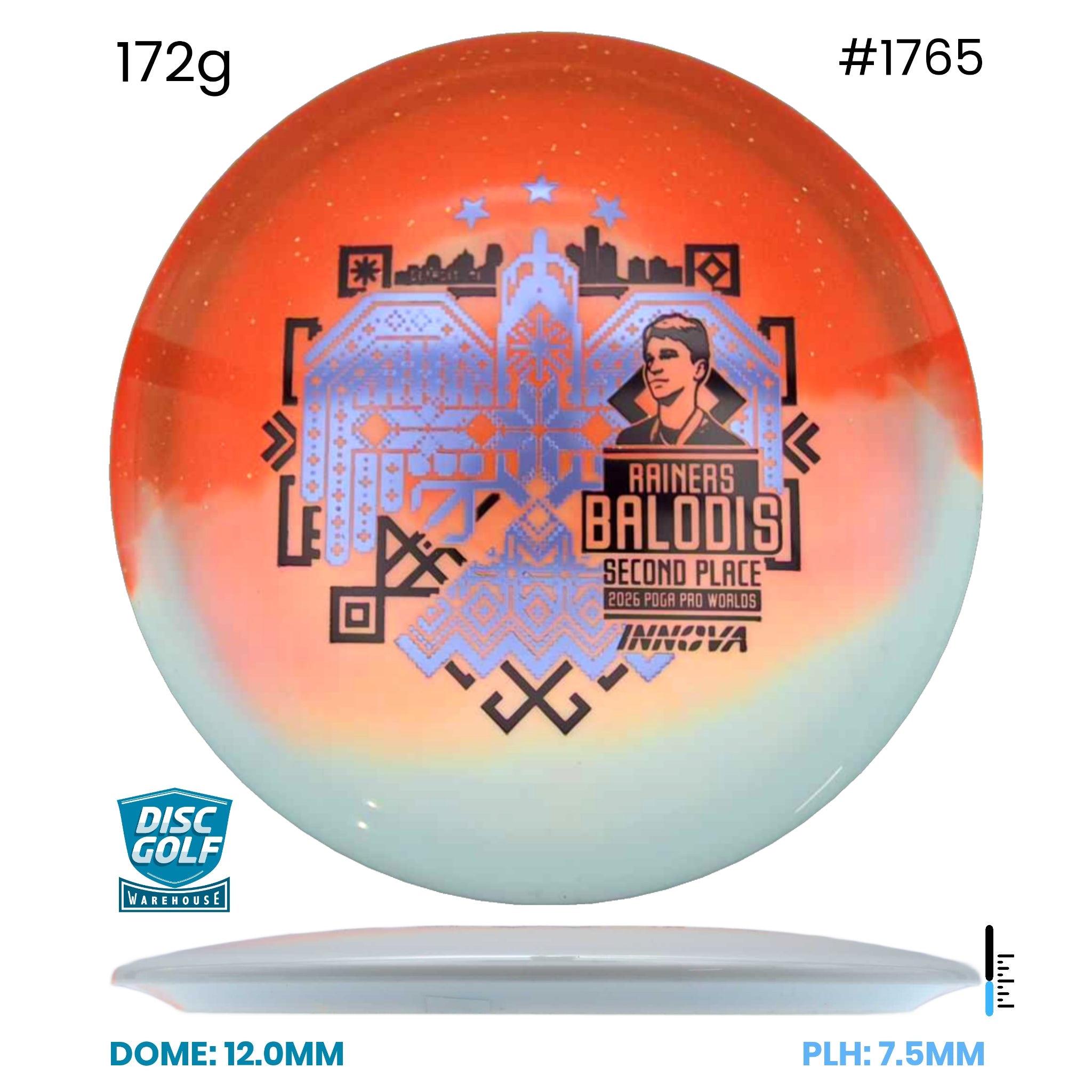 Disc Golf Warehouse Innova Teebird - Duo Plastic - Rainers Balodis Commemorative Edition Orange/Purple Metallic, Black 172g