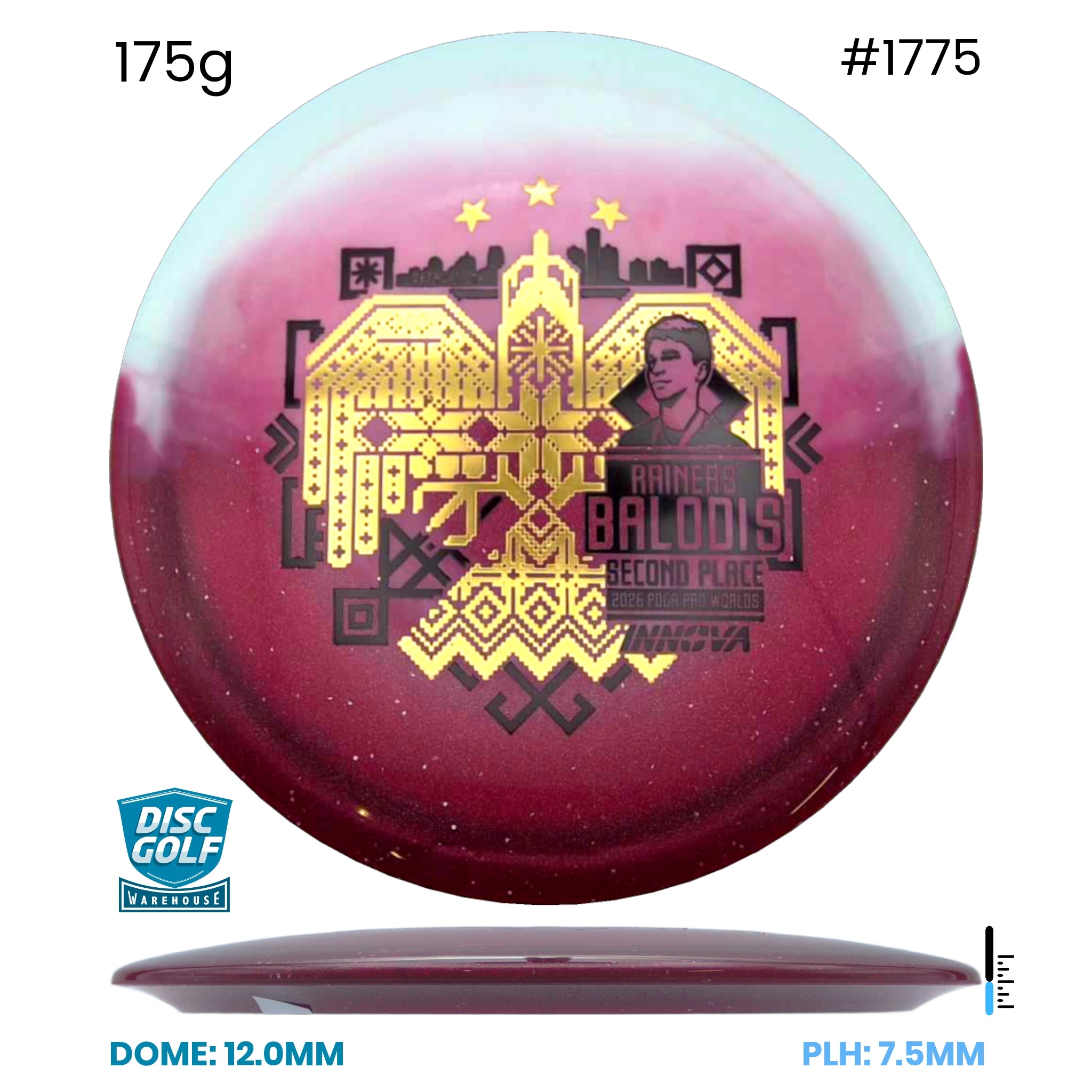 Disc Golf Warehouse Innova Teebird - Duo Plastic - Rainers Balodis Commemorative Edition Red/Gold, Black 175g