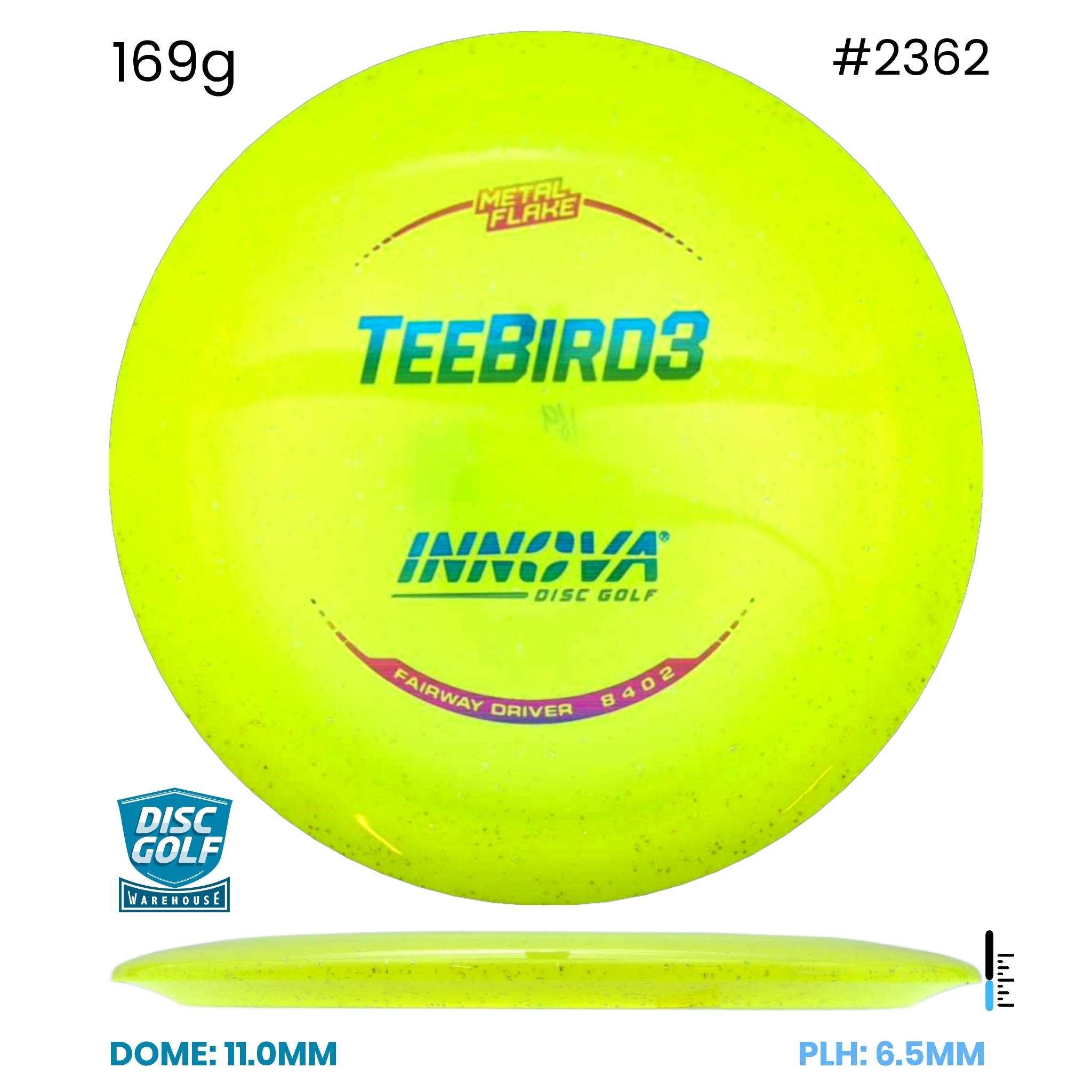 Disc Golf Warehouse Innova Teebird3 - Champion Metal Flake Plastic Yellow/Silver 169g