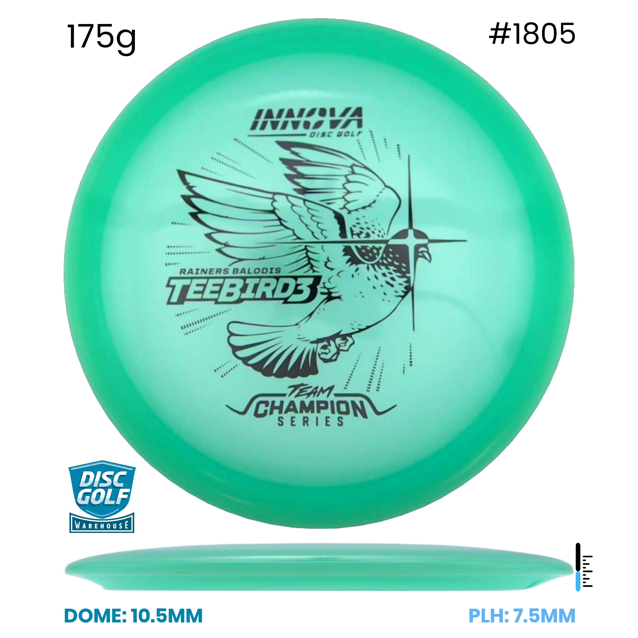 Disc Golf Warehouse Innova Teebird3 - Champion Proto Glow Plastic - Rainers Balodis 2026 Tour Series Blue Glow/Black 175g