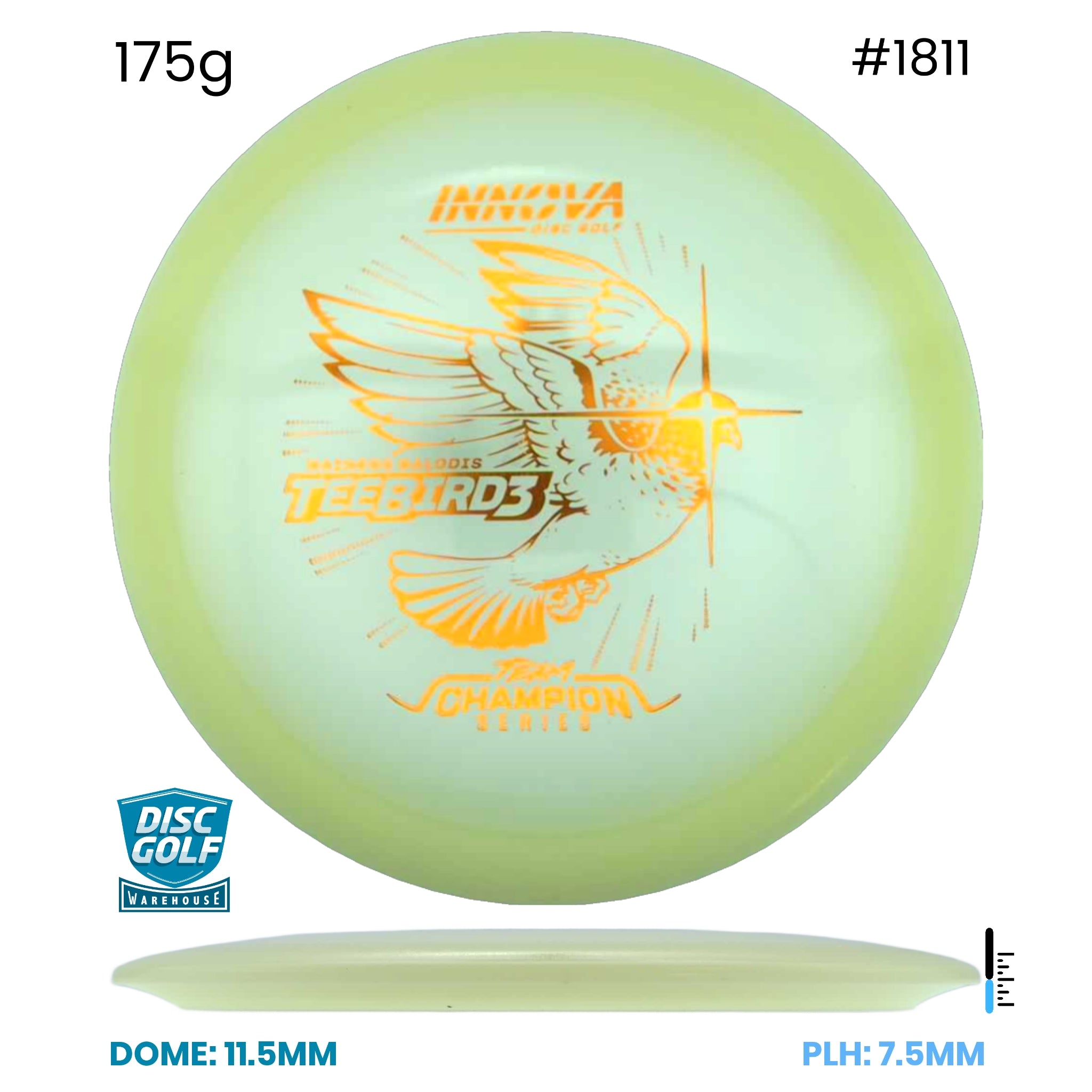 Disc Golf Warehouse Innova Teebird3 - Champion Proto Glow Plastic - Rainers Balodis 2026 Tour Series Glow/Black 175g