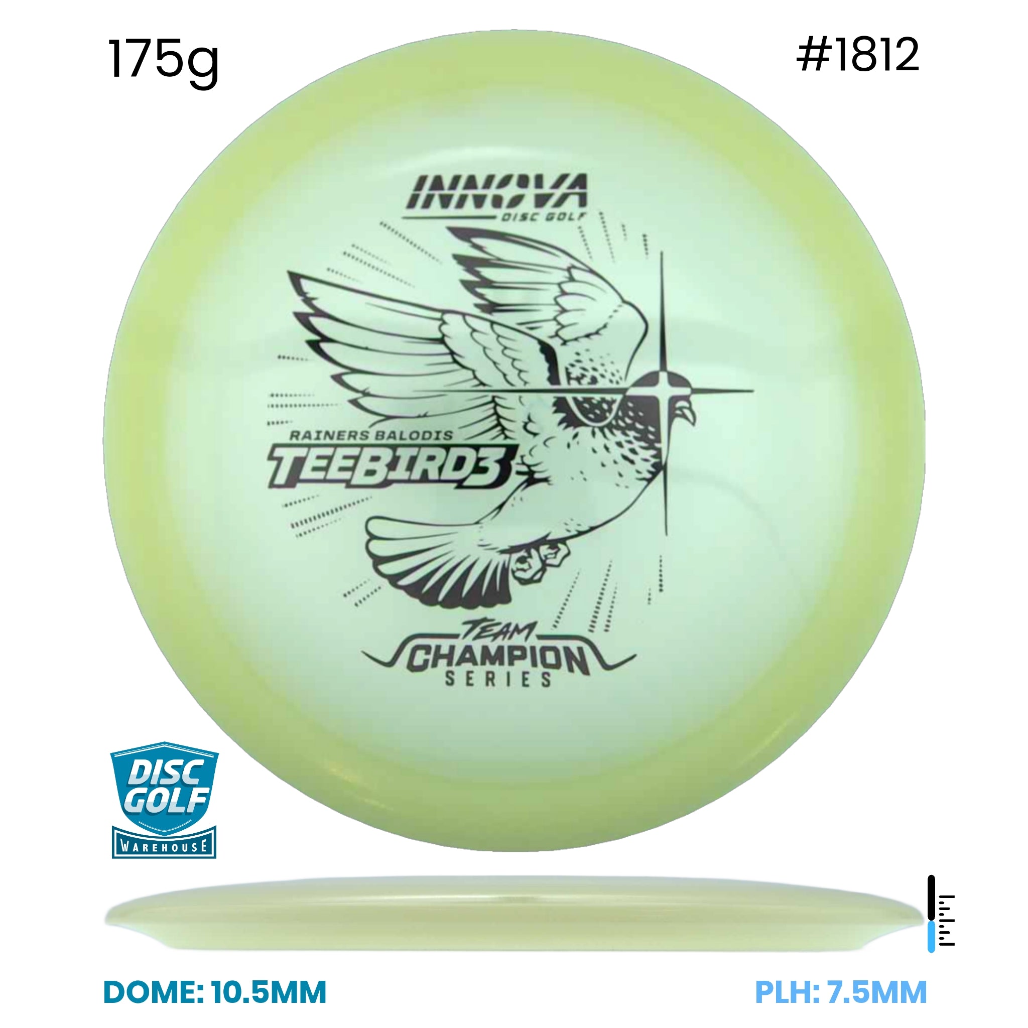Disc Golf Warehouse Innova Teebird3 - Champion Proto Glow Plastic - Rainers Balodis 2026 Tour Series Glow/Black 175g