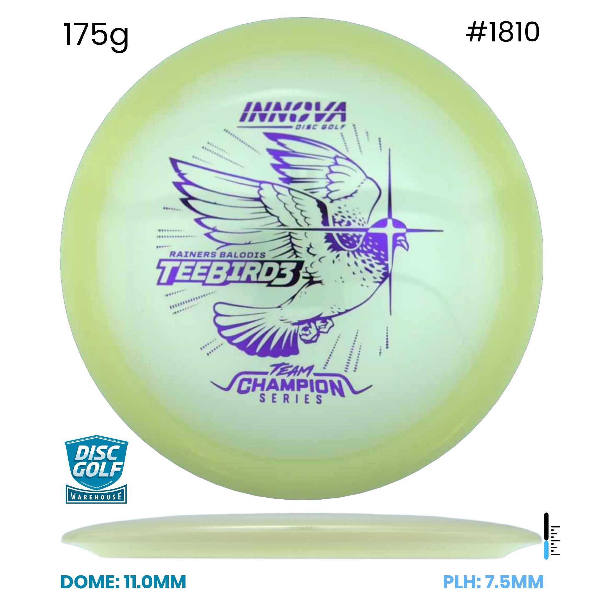 Disc Golf Warehouse Innova Teebird3 - Champion Proto Glow Plastic - Rainers Balodis 2026 Tour Series Glow/Black 175g