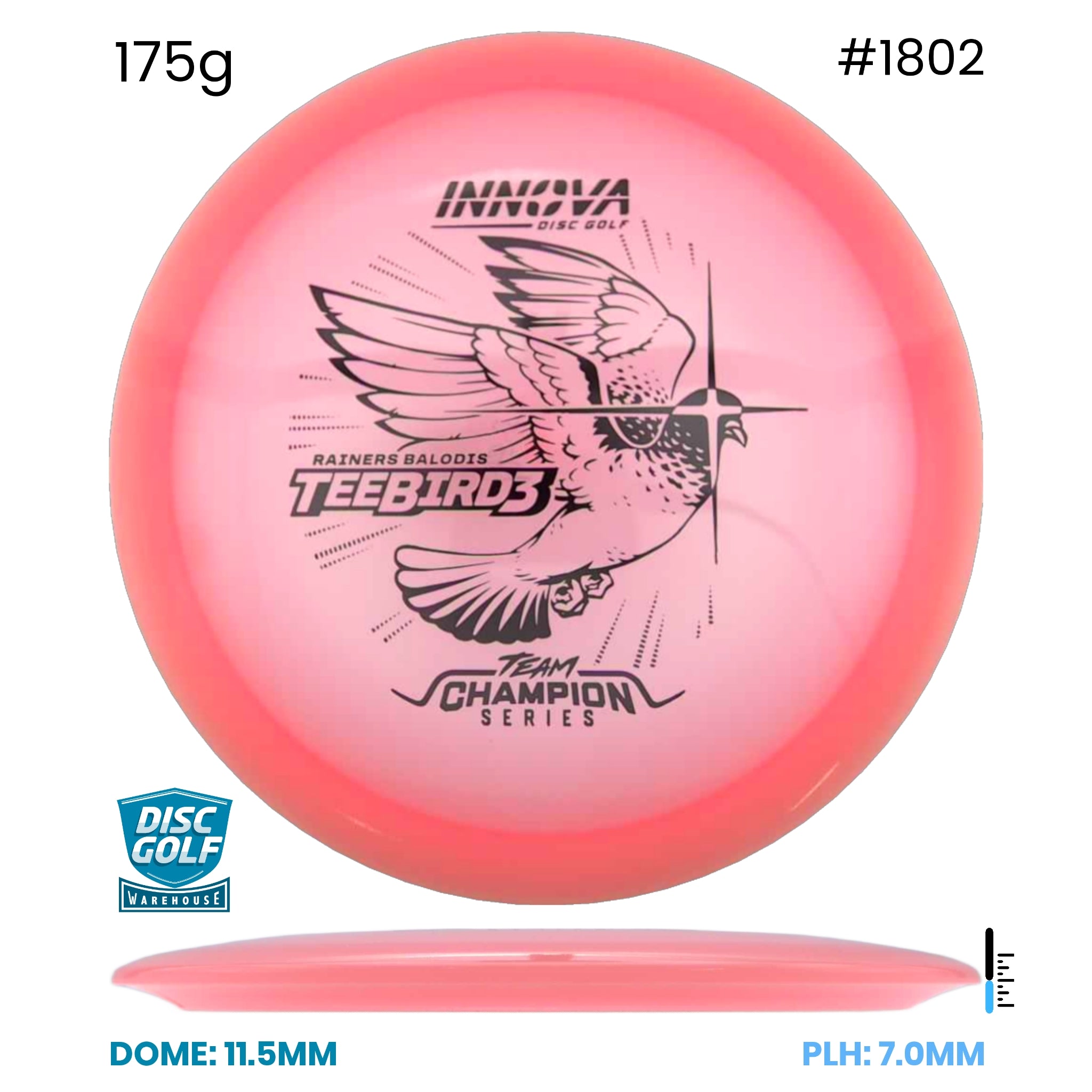 Disc Golf Warehouse Innova Teebird3 - Champion Proto Glow Plastic - Rainers Balodis 2026 Tour Series Pink Glow/Green 175g