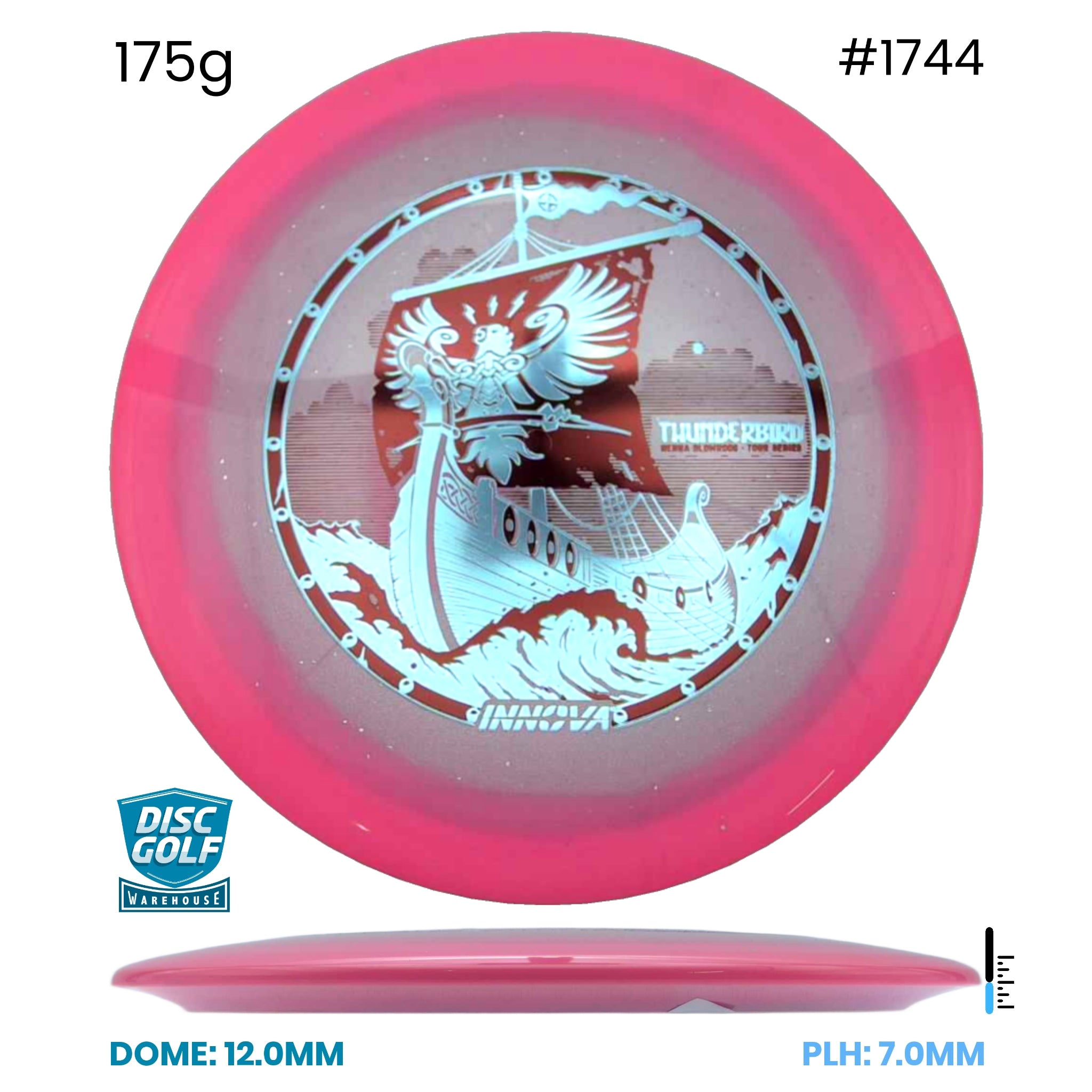 Disc Golf Warehouse Innova Thunderbird - Halo Champion Moondust Plastic - Henna Blomroos 2026 Tour Series Pink/Silver 175g