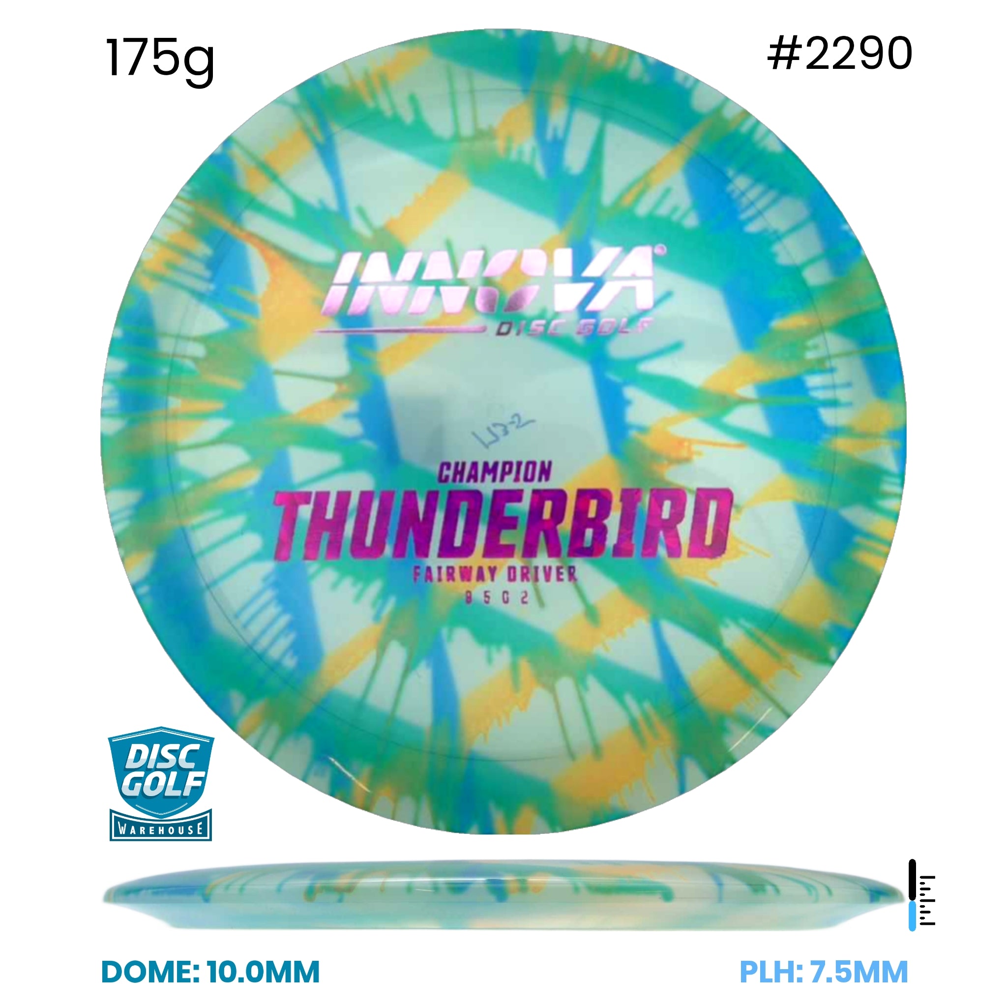 Disc Golf Warehouse Innova Thunderbird - I-Dye Champion Full Colour Dye/Rainbow Holo, Black 175g