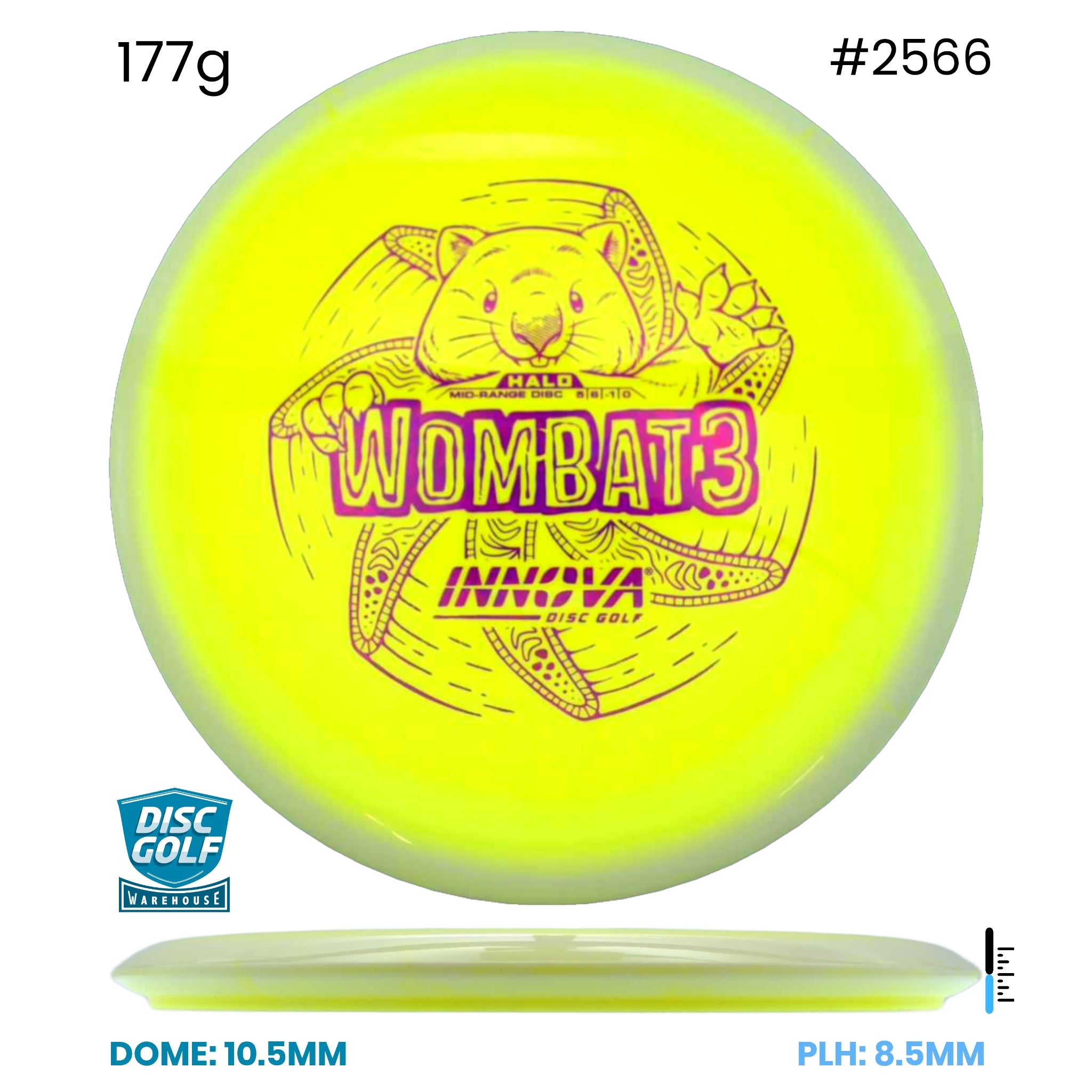Disc Golf Warehouse Innova Wombat3 - Halo Star Plastic Yellow/Purple Metallic 177g