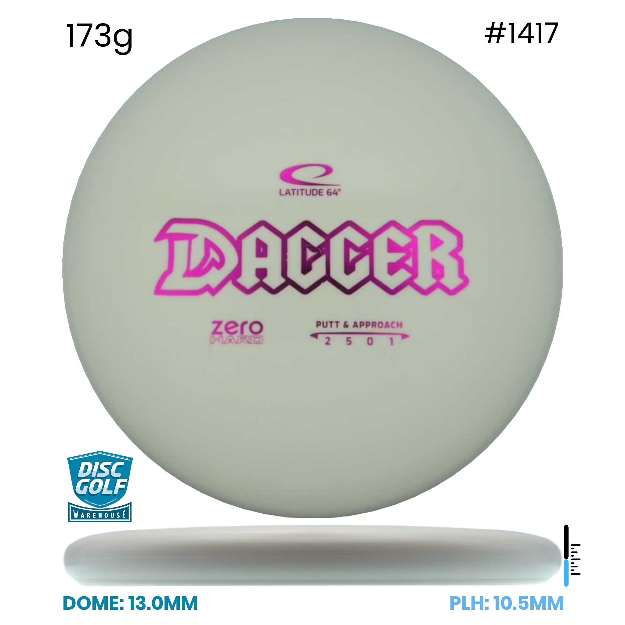 Disc Golf Warehouse Latitude 64 Dagger - Zero Hard Plastic White/Purple Metallic 173g